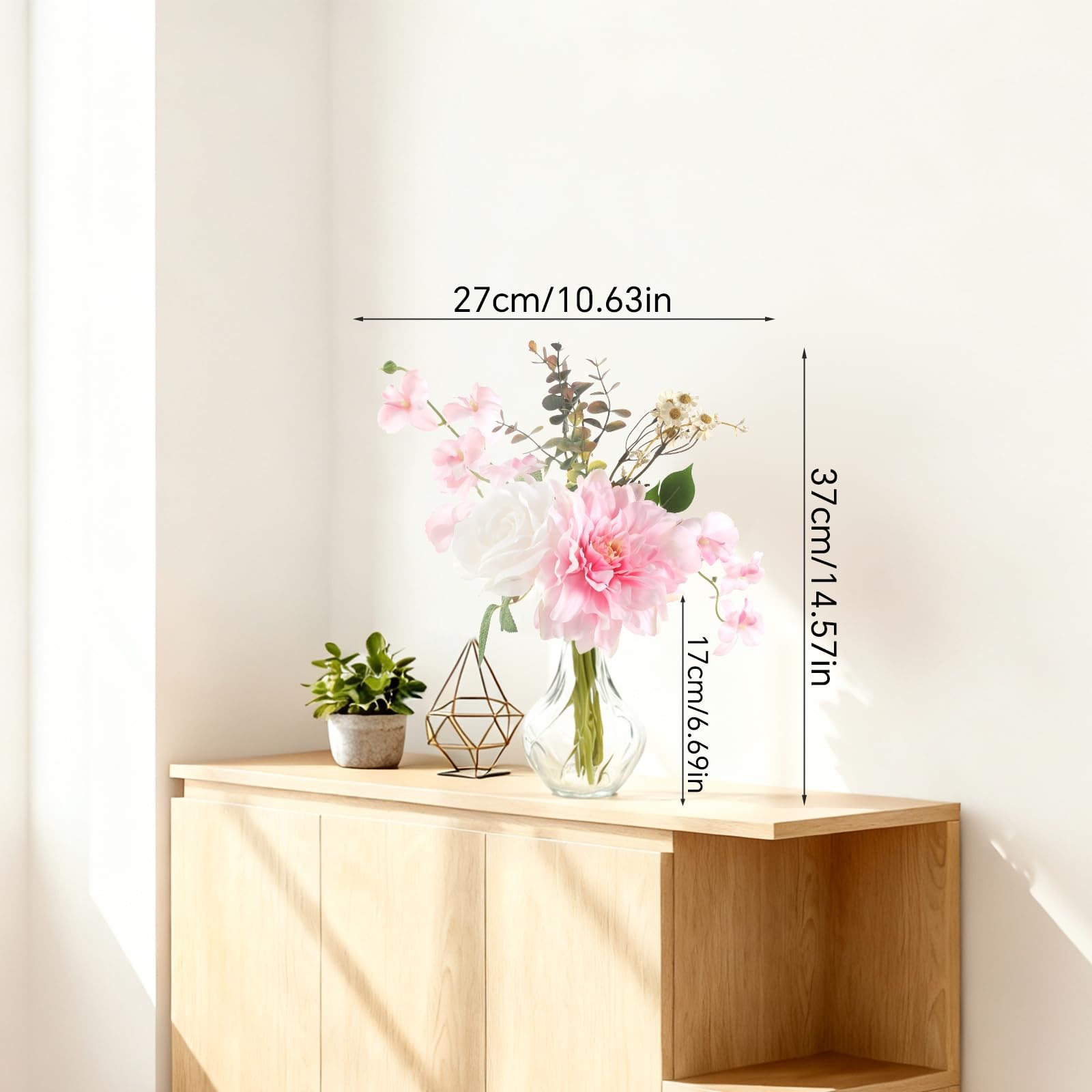 Faux Flowers Vase Small Artificial Silk Roses Fake Plant Eucalyptus Decor