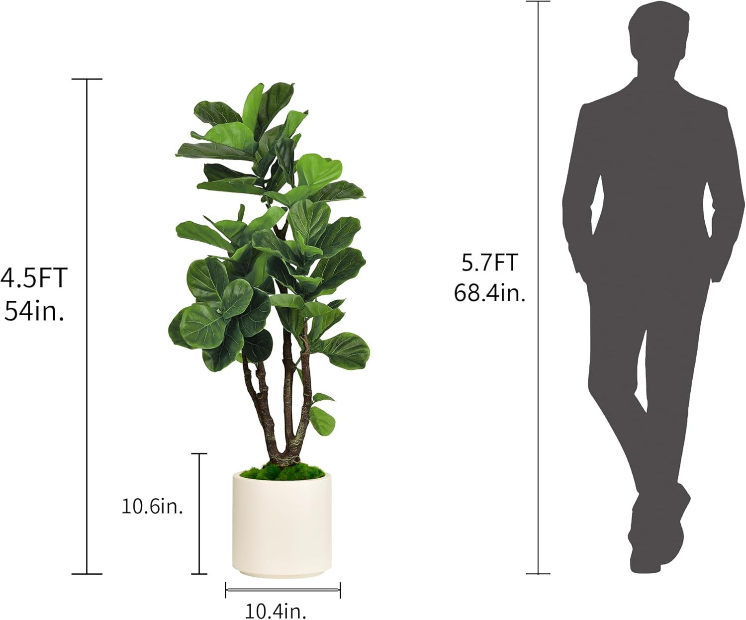Fiddle Leaf Fig Tree Artificial 4.5FT – 54 Inch Tall Fake Plant Indoor Faux Tree