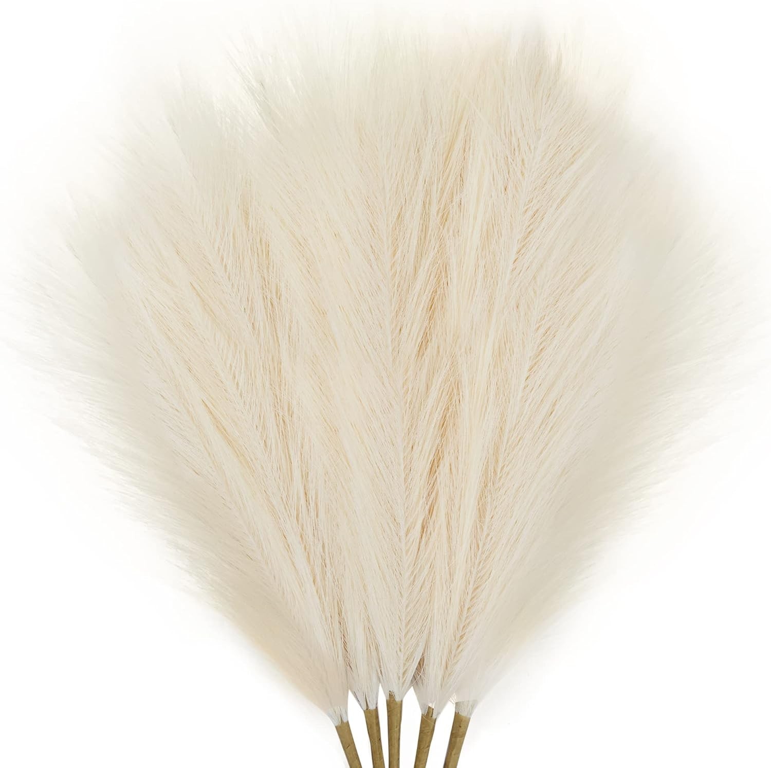 3pcs 17” Faux Pampas Grass Stalks – Elegant Artificial Decor, Beige/Off White