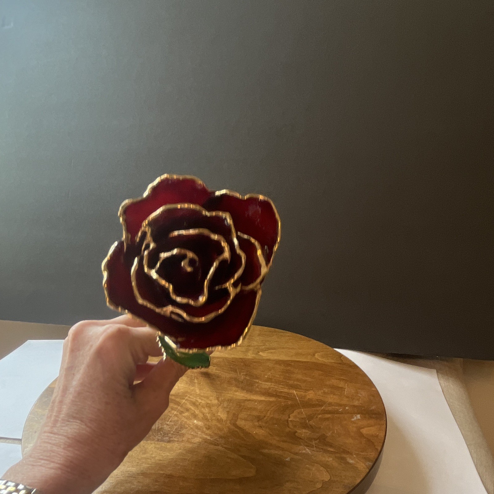 Forever Rose 24K Gold & Lacquer 12in tall Collectible Art