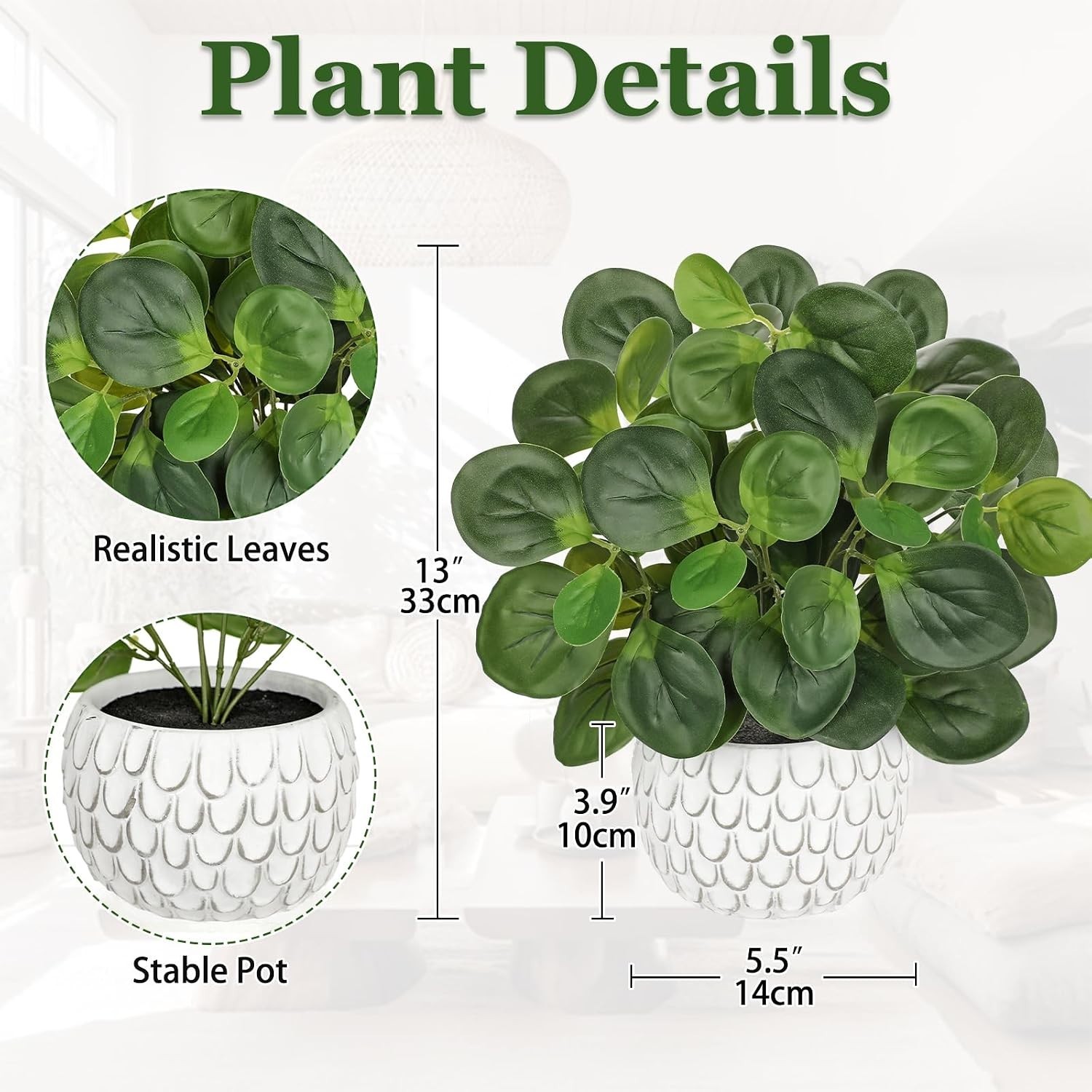 13″ Artificial Plants Indoor Small Fake Plant in White Ceramic Pot | Silk Pla…