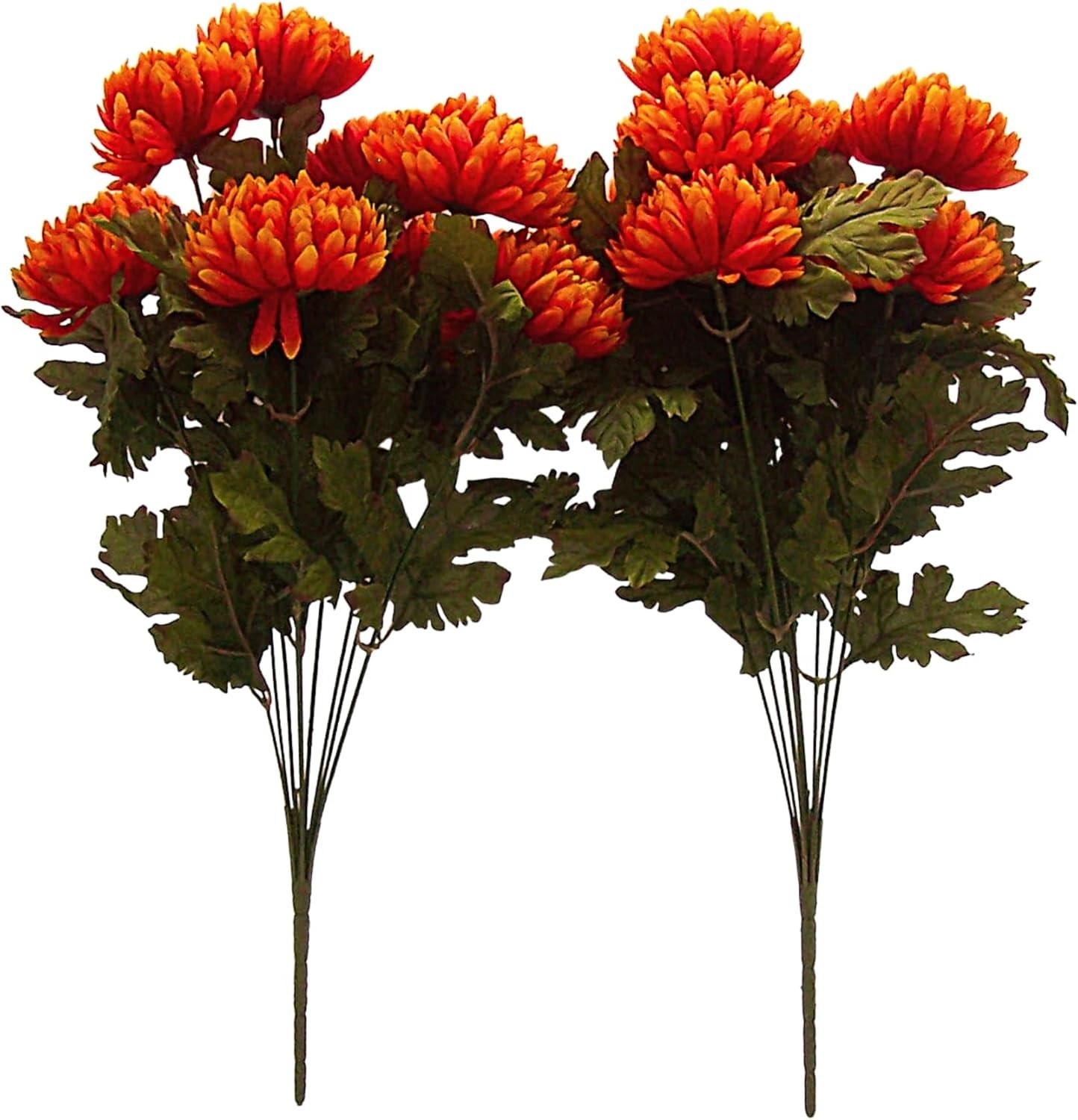 Artificial Orange Chrysanthemum Bush Set of 2, 21″ Fall Flowers Decor