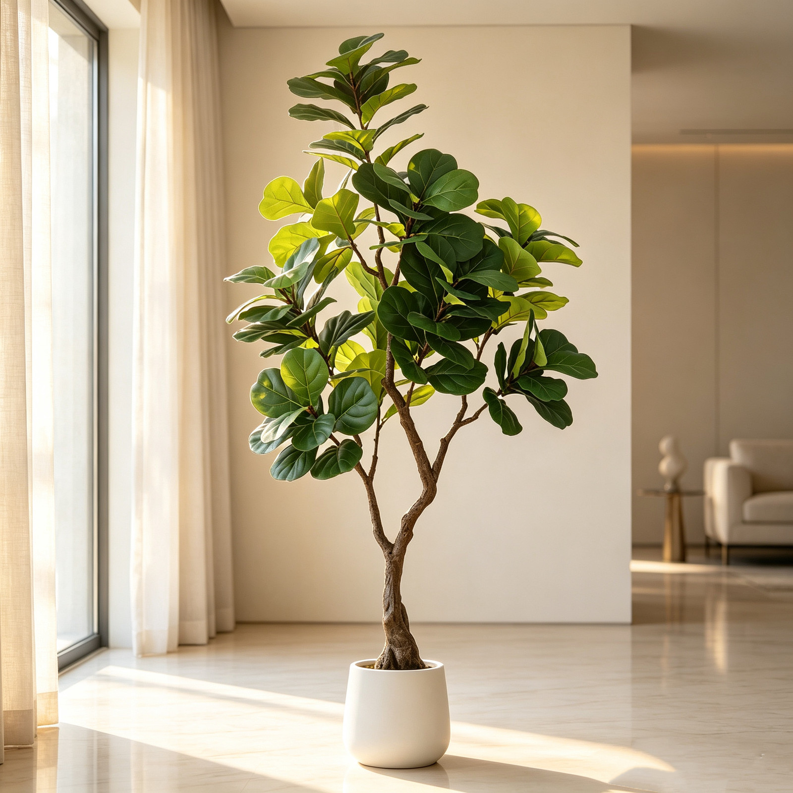 6FT Fiddle Leaf Fig Tree Artificial,Faux Fiddle Leaf Fig Tree with White Planter