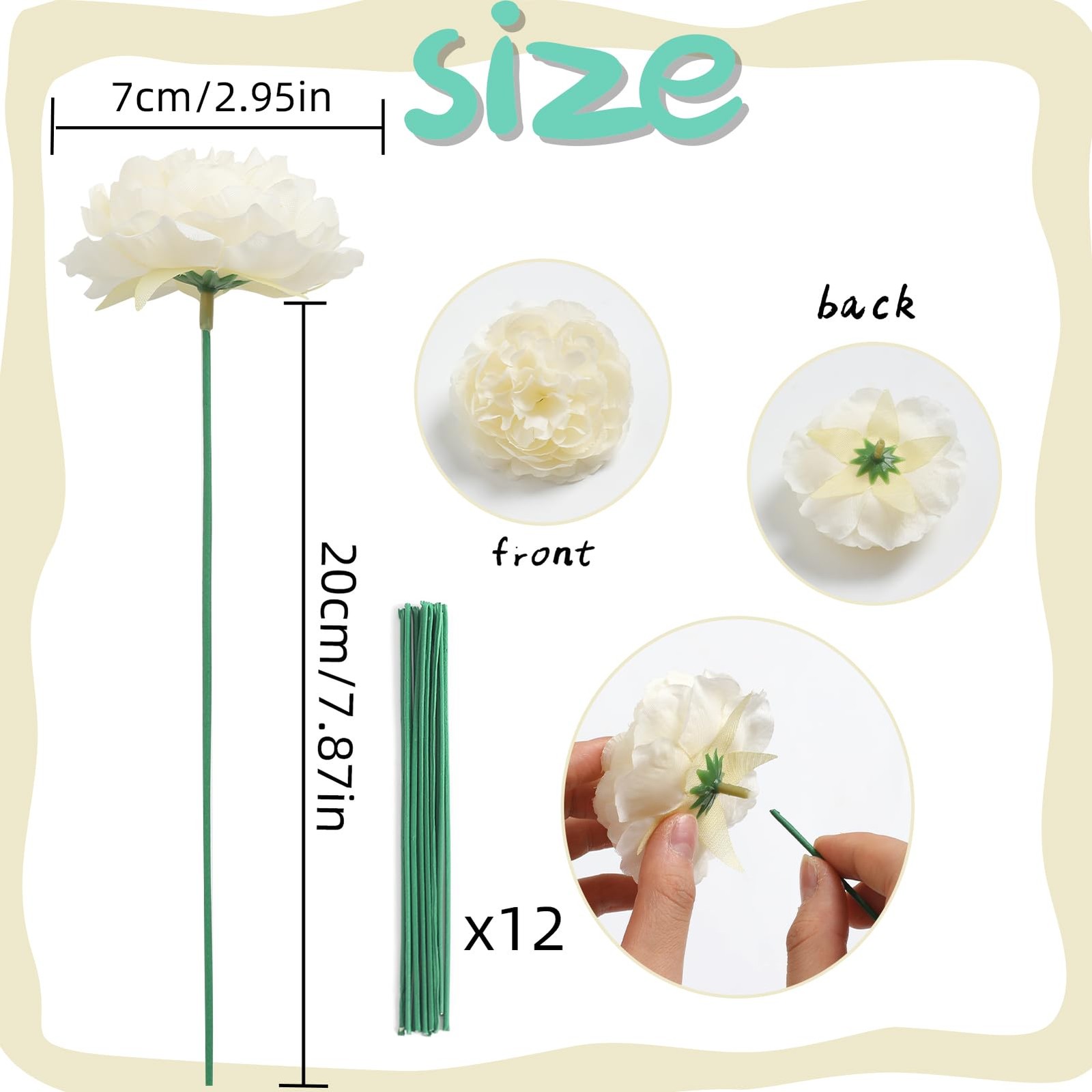 RUIDKUN 12 PCS Artificial Silk Ivory Peony Flowers with Stems – 8 Inch Fake P…