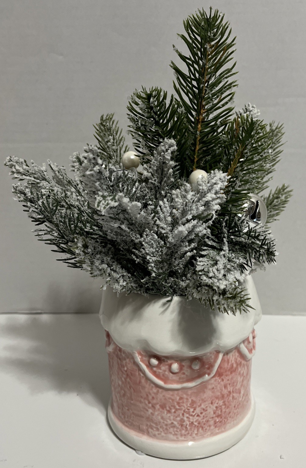 Flora Bunda Christmas Artificial Plant Pink Gingerbread House Ceramic Pot Decor