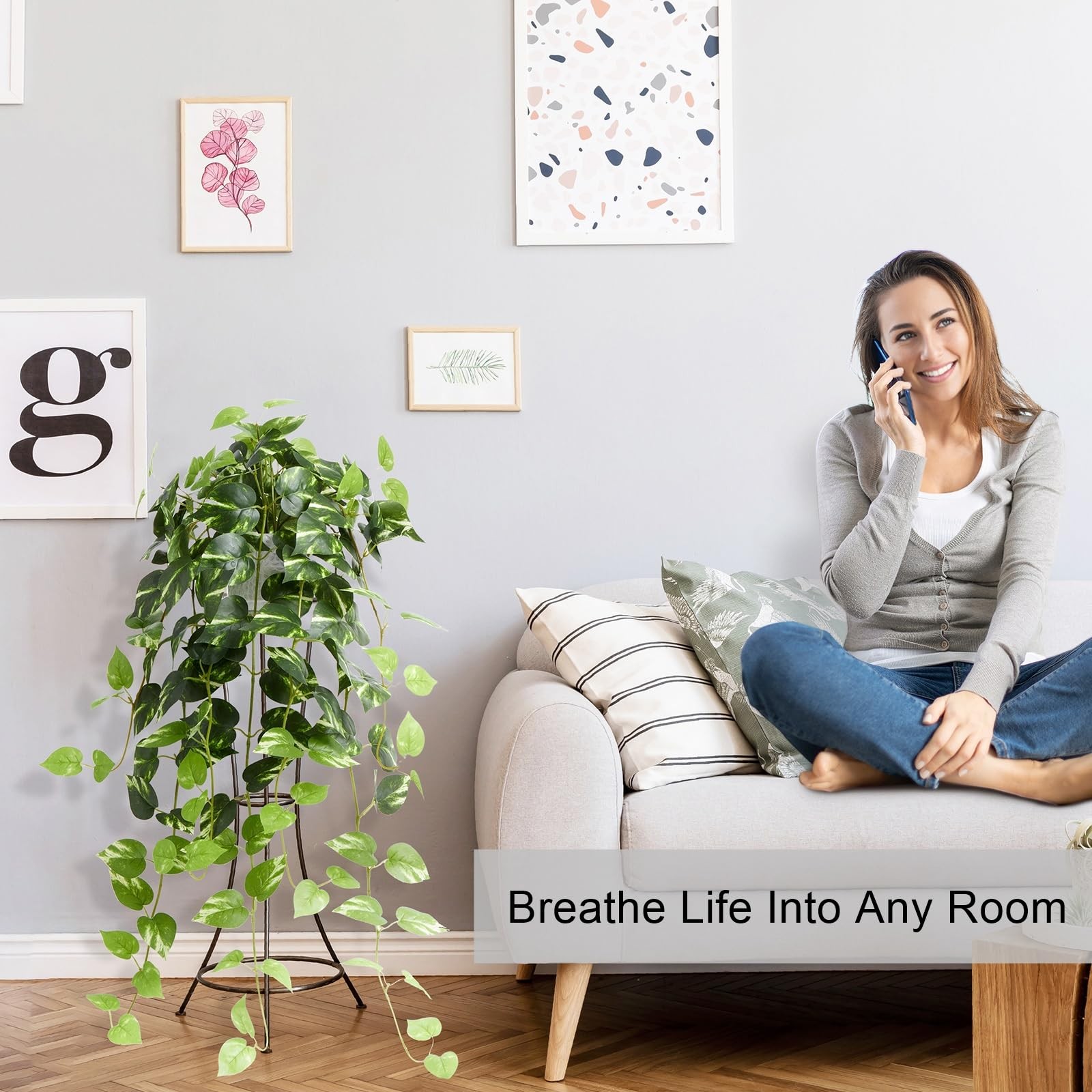 CADNLY Realistic Artificial Plants Indoor in Pot – Green Faux Hanging Plants …