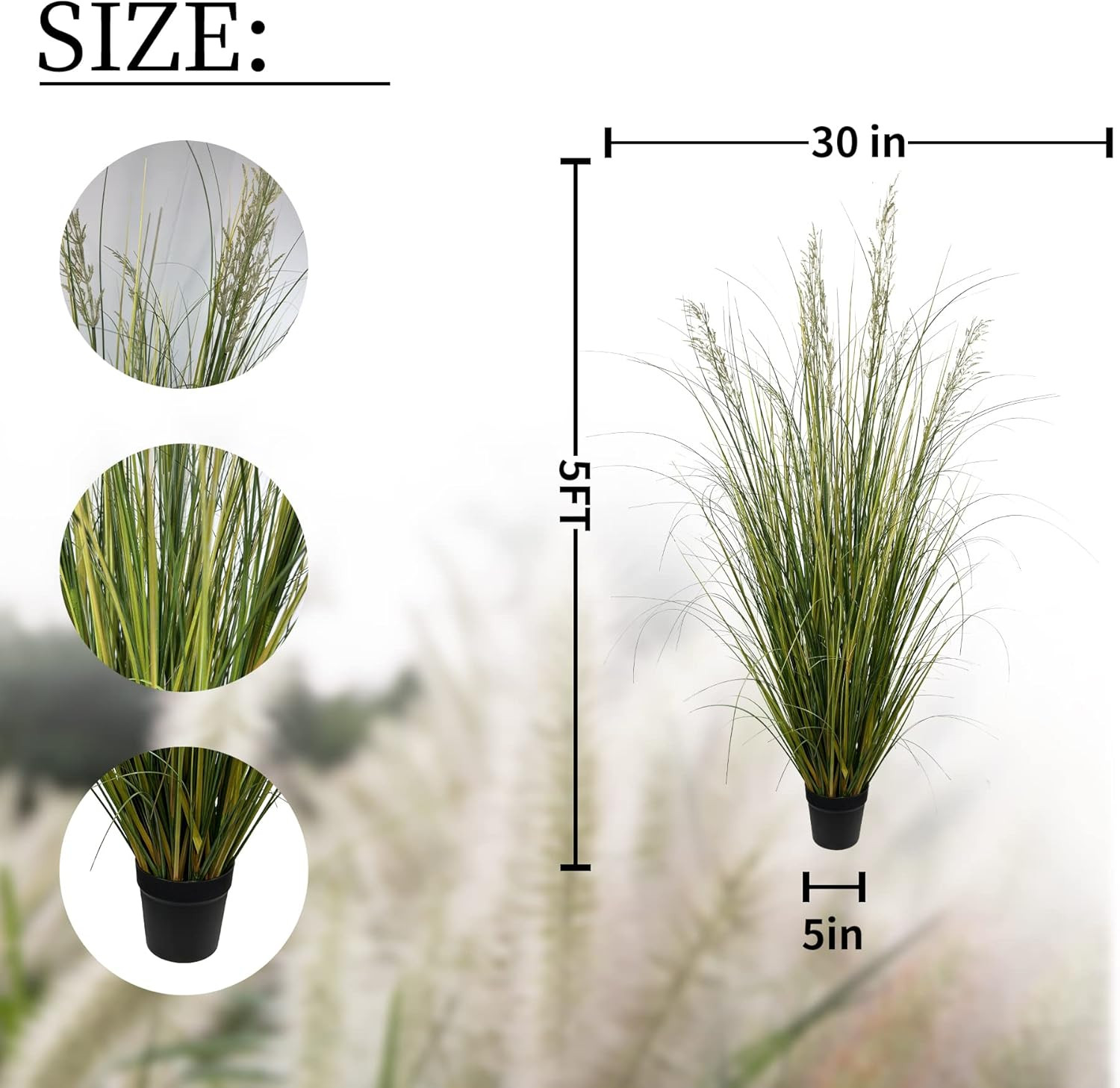 5Ft Tall Artificial Grass Plant – 2 Pack Faux Indoor Decor in Pot