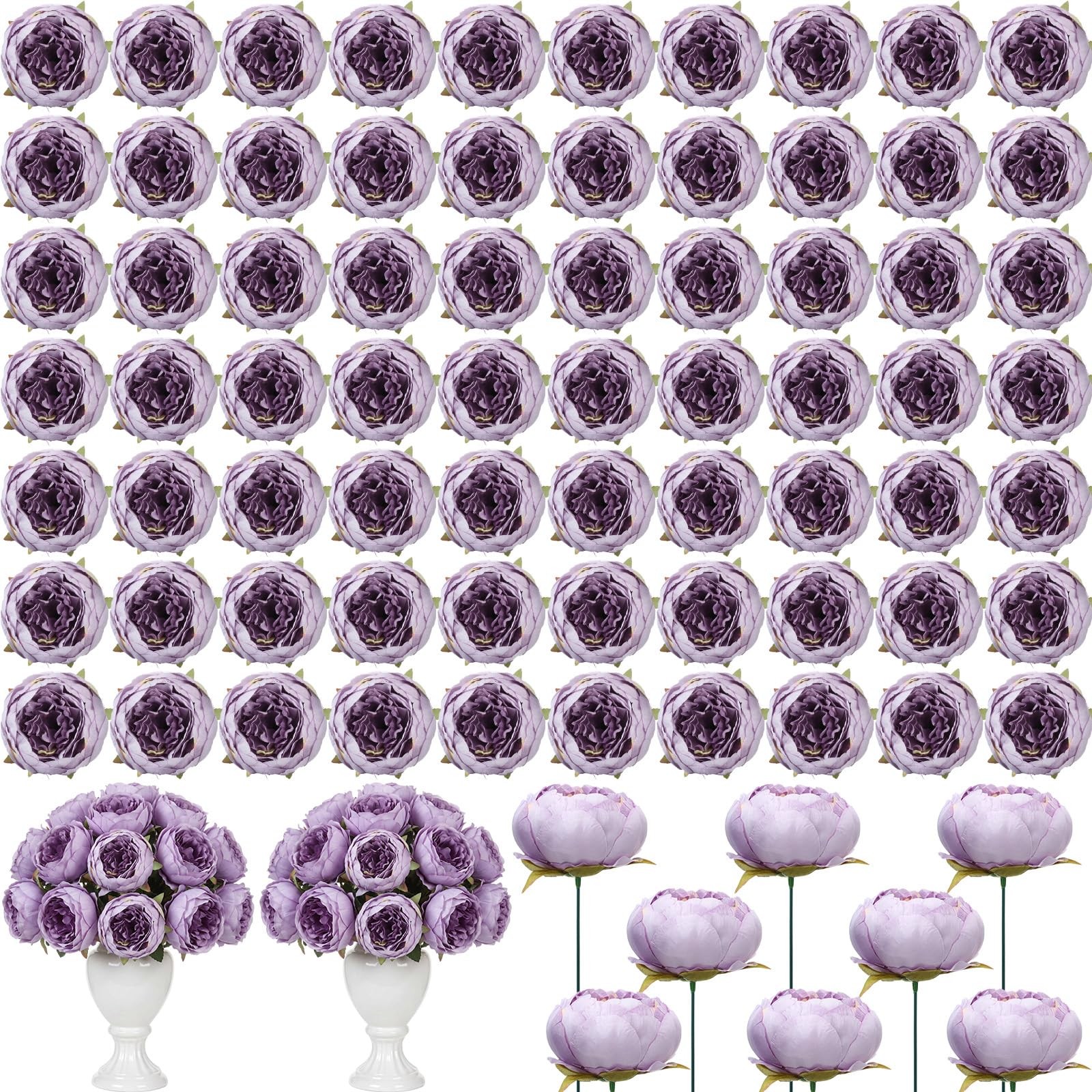 100 Pcs Artificial Peony Flower Bulk Silk Peony Flowers Heads with Stems Real…