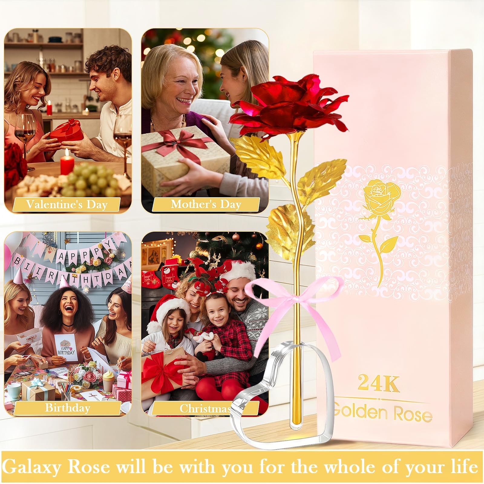 Mothers Day Mom Gifts for Grandma, Artificial Forever Flowers Galaxy Glass Et…