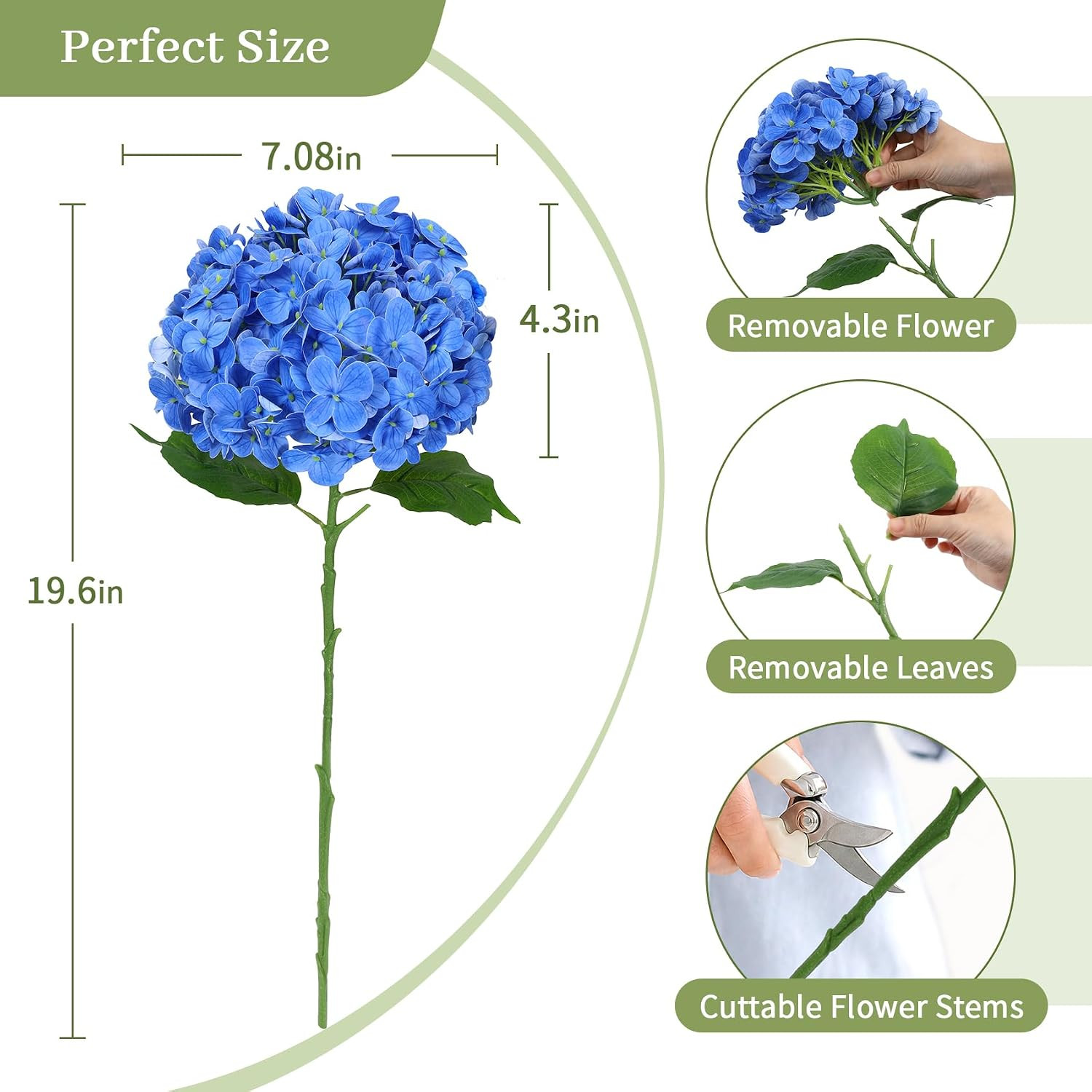 NINTYNINE Hydrangea Artificial Flowers, 4Pcs Real Touch Faux Hydrangea with Long
