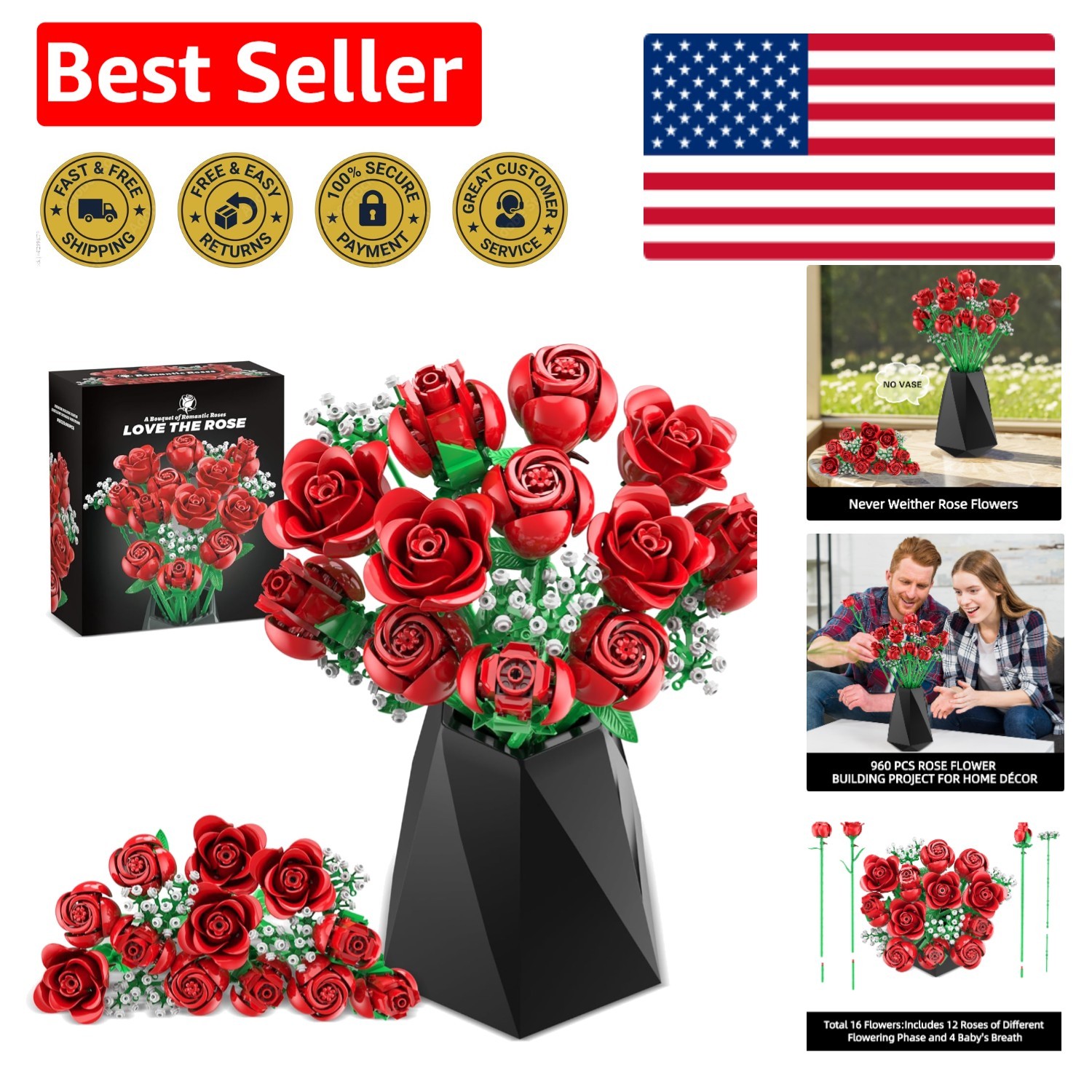 Adjustable 960PCS Flower Building Set – Lasting Beauty for Home Decoration