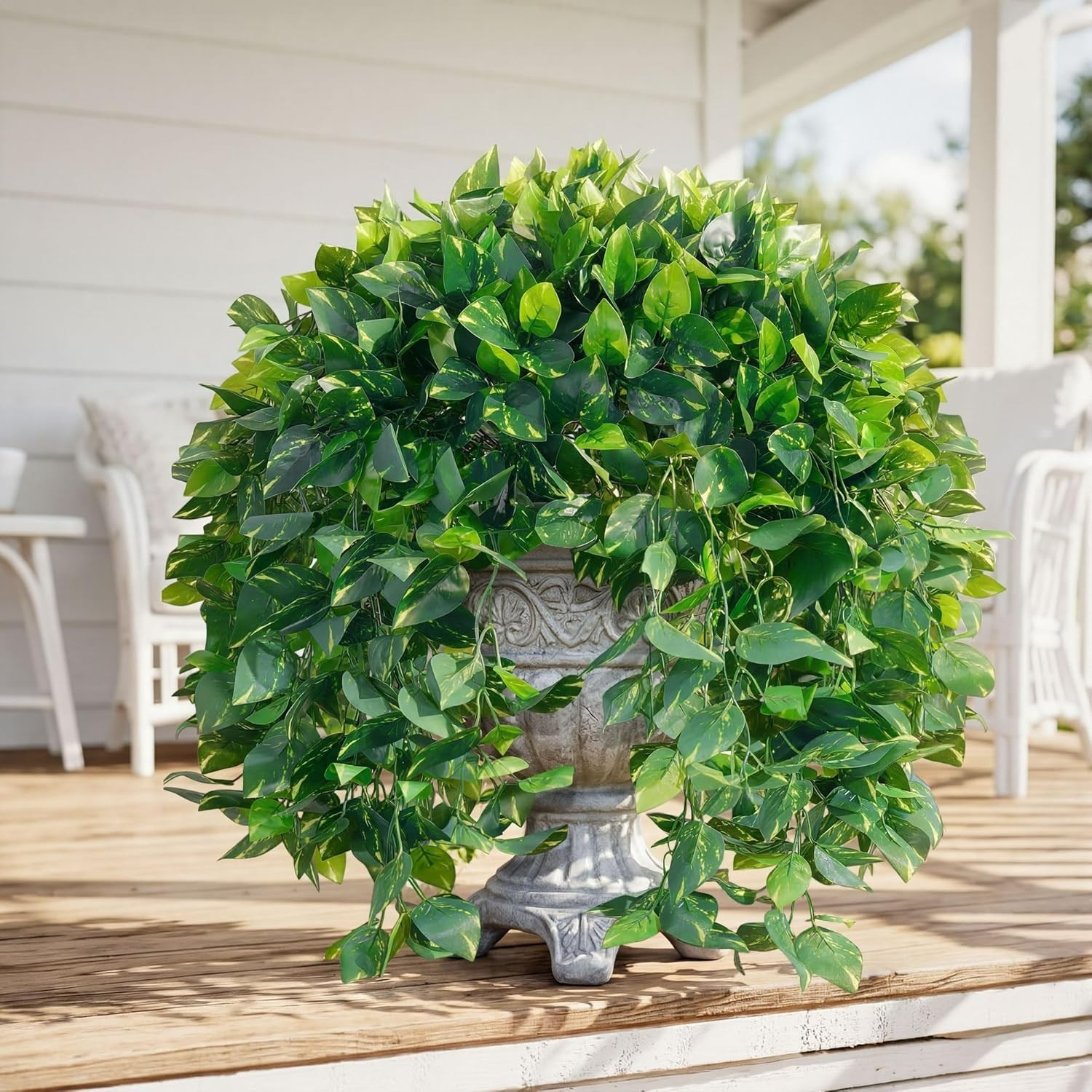 Lifelike Outdoor Faux Pothos Vines – 2 Pcs Green Decor for -Round Elegance