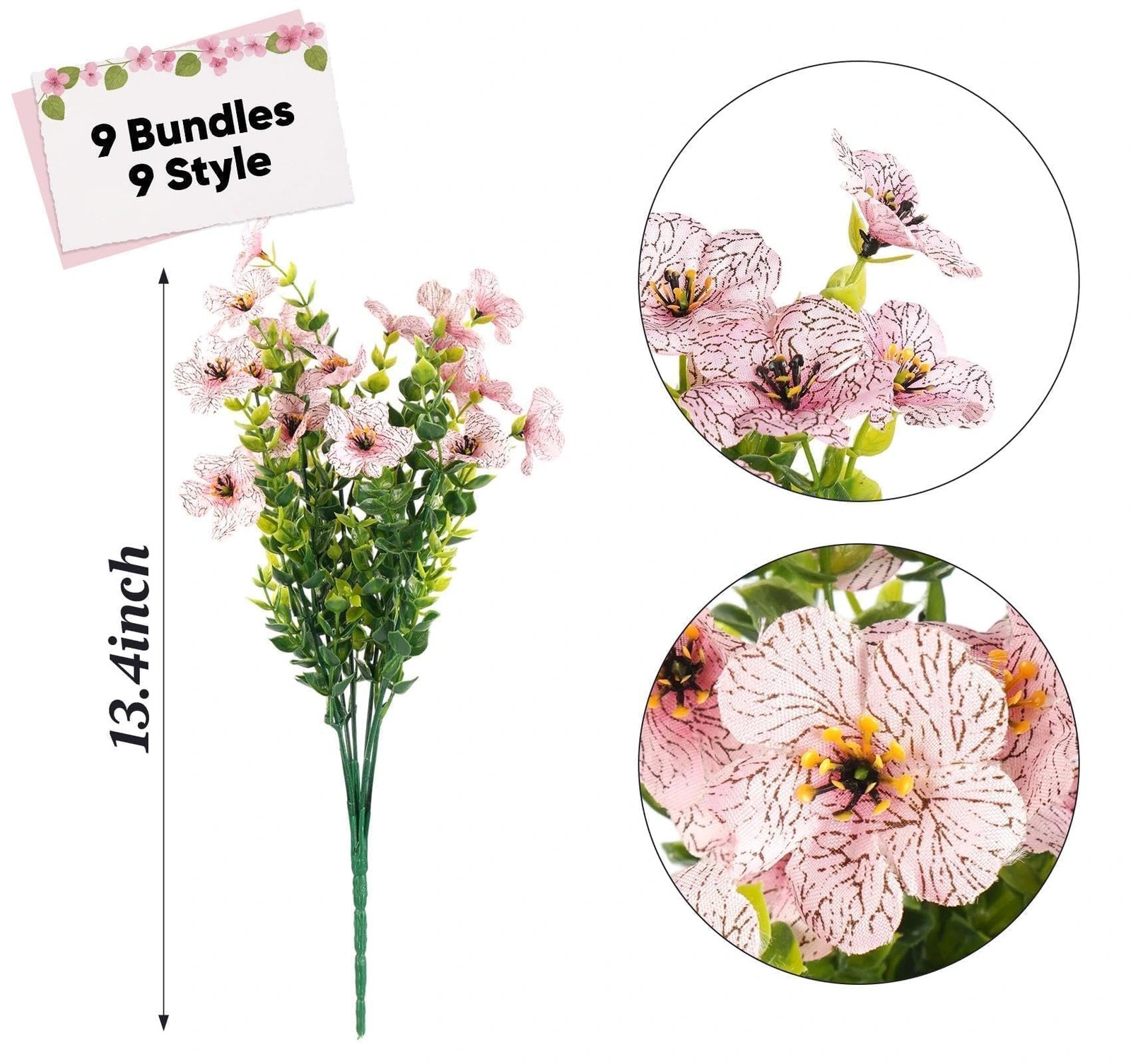 9 Bundles Artificial Flowers for Outdoors, 13.8in UV Resistant Silk Violets O…
