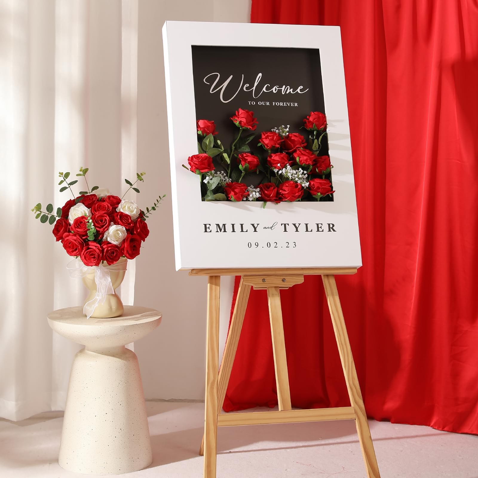 Tifuly 50pcs Red Roses in Bulk, Realistic Long Stem Fake Silk Roses B