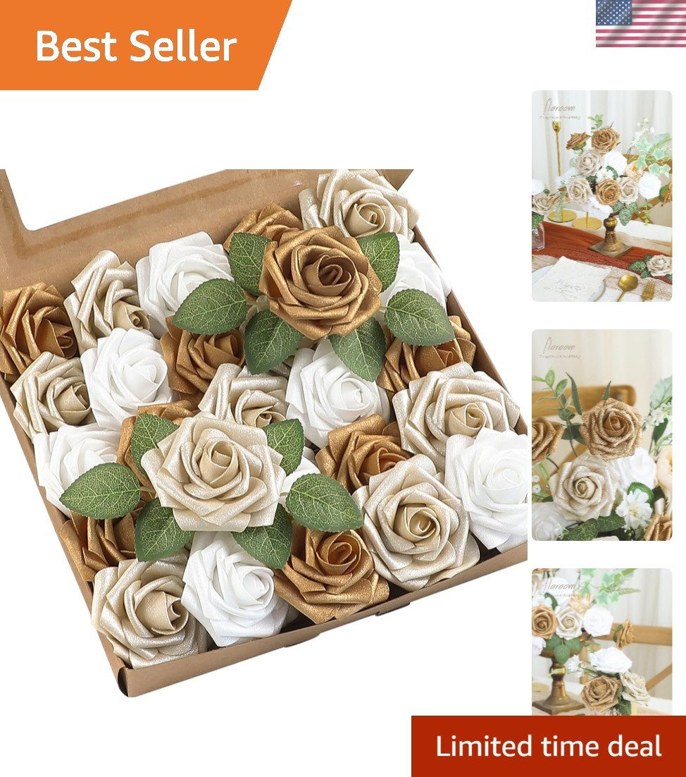 Versatile 25pcs Gold & Champagne Faux Roses for Home Decor & Special Occasions
