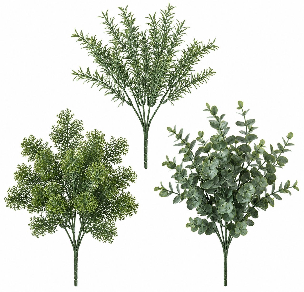 Set of 3 Faux Greenery Bushes Artificial Eucalyptus Rosemary Cedar Greenery Wedd