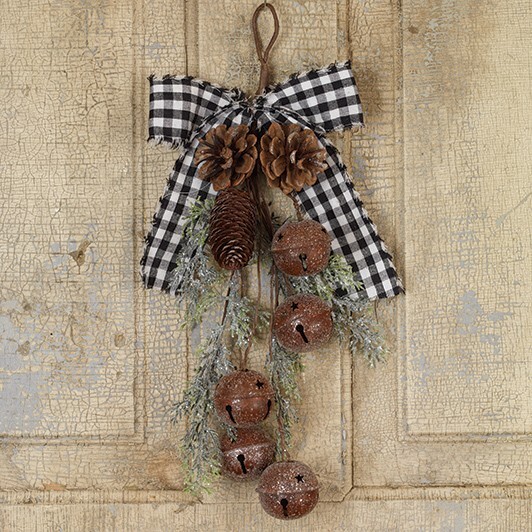 New Primitive Christmas SMALL CEDAR PINE RUSTY BELL TEARDROP Swag Branch