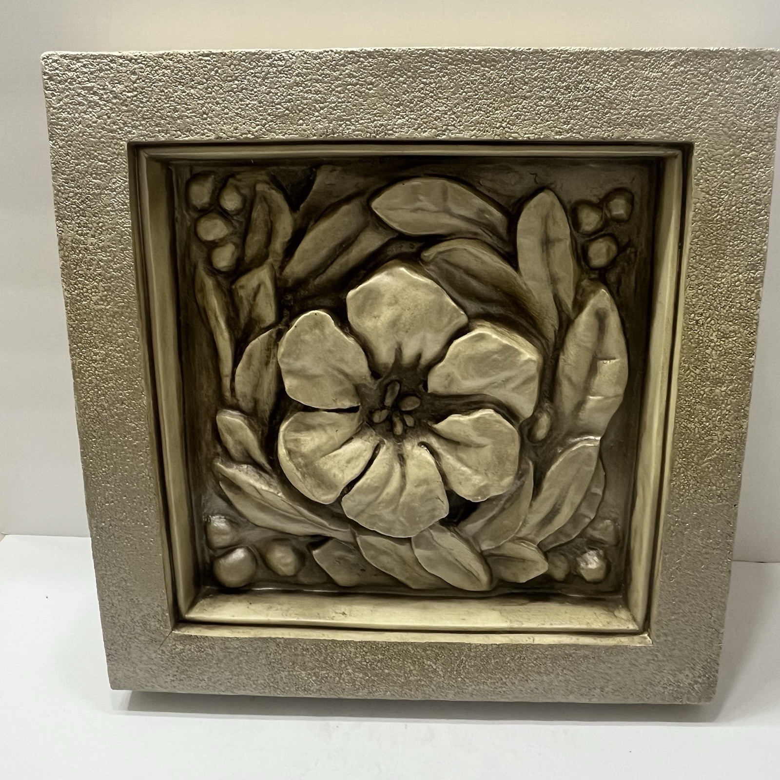 Bombay Company Flower Box Wall Decor Set Of 2 Champagne Color 3-D Stone 15×15”