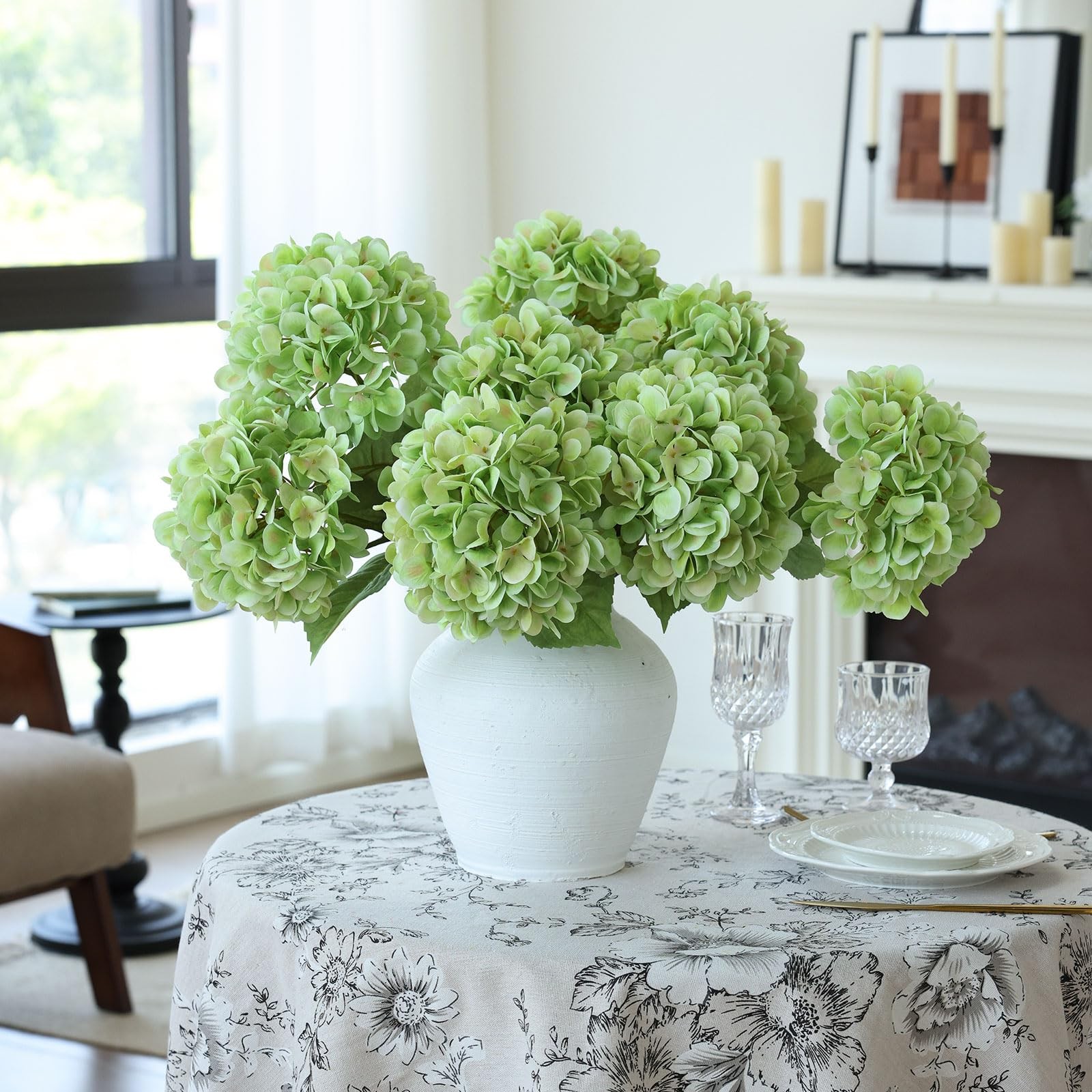 4Pcs Green Artificial Hydrangea Flowers Large Fake Silk Hydrangea Flower with…