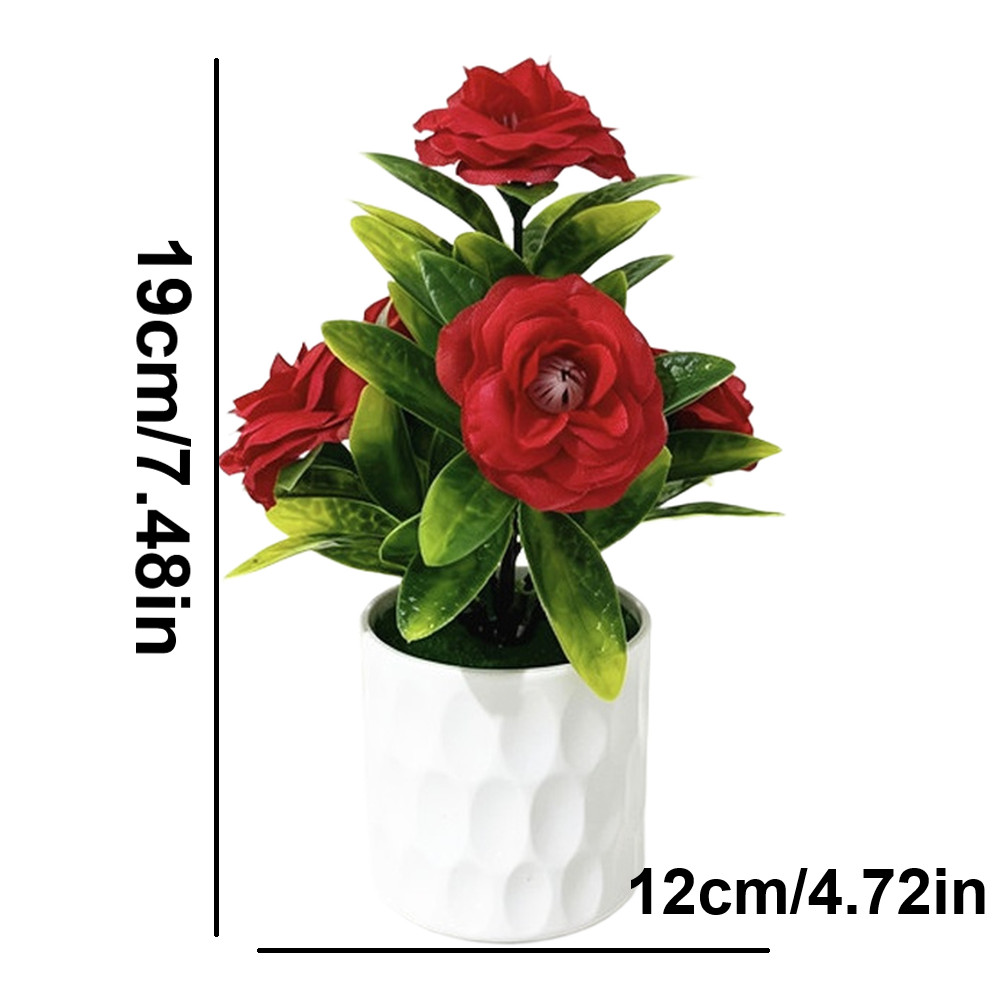 Silk Plant with 5 Realistic Blooms in White Pot for Office Desk Use