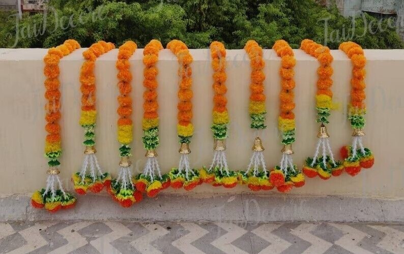 Indian Decoration Artificial Flower Toran Garland Marigold-5 feet each, set of 2