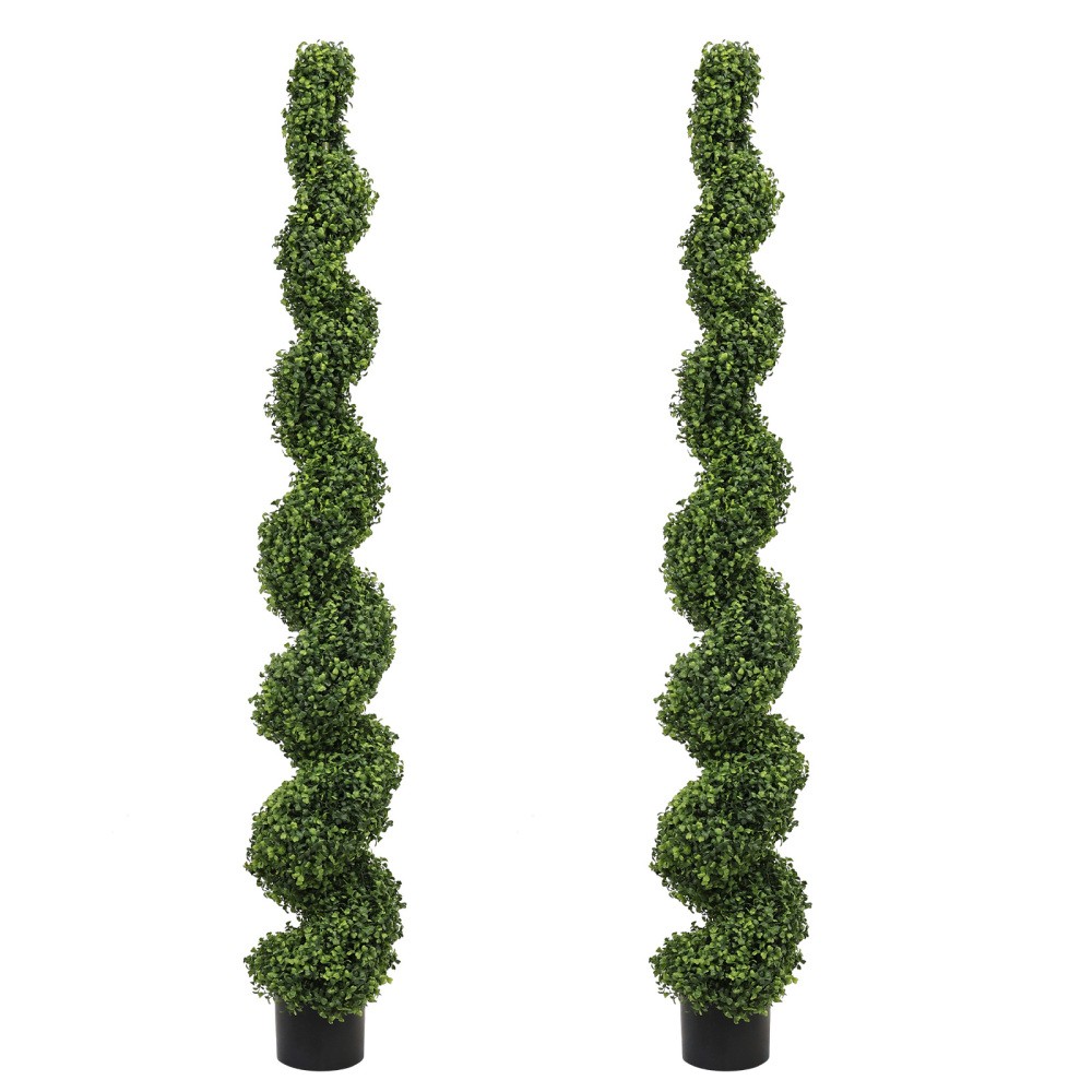 7FT Spiral Topiary Trees Artificial Outdoor Faux Boxwood Plants Large