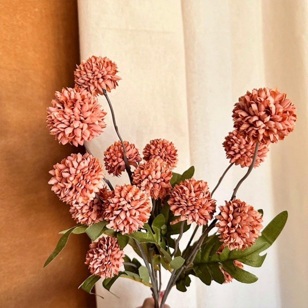 10 Pcs Artificial Dandelion Flowers(1 Pcs 5 Flower Buds) Orange Color Ornaments
