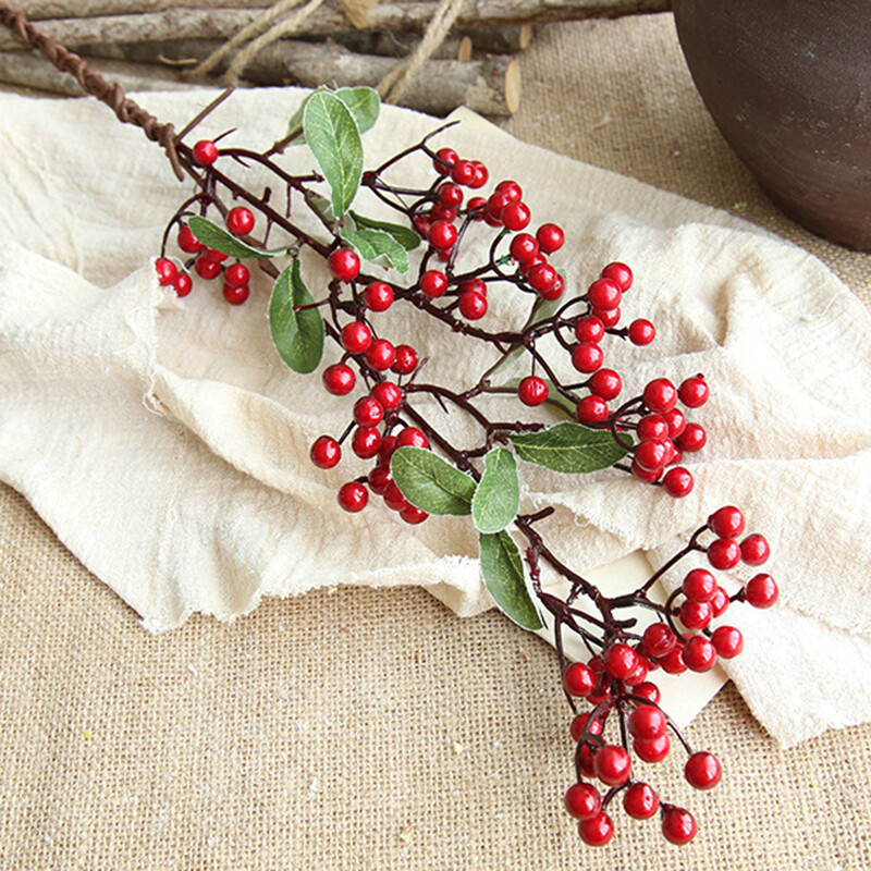 57cm Christmas Red Berry Holly Branch Pine Cone Artificial Flower Xmas Decor NEW