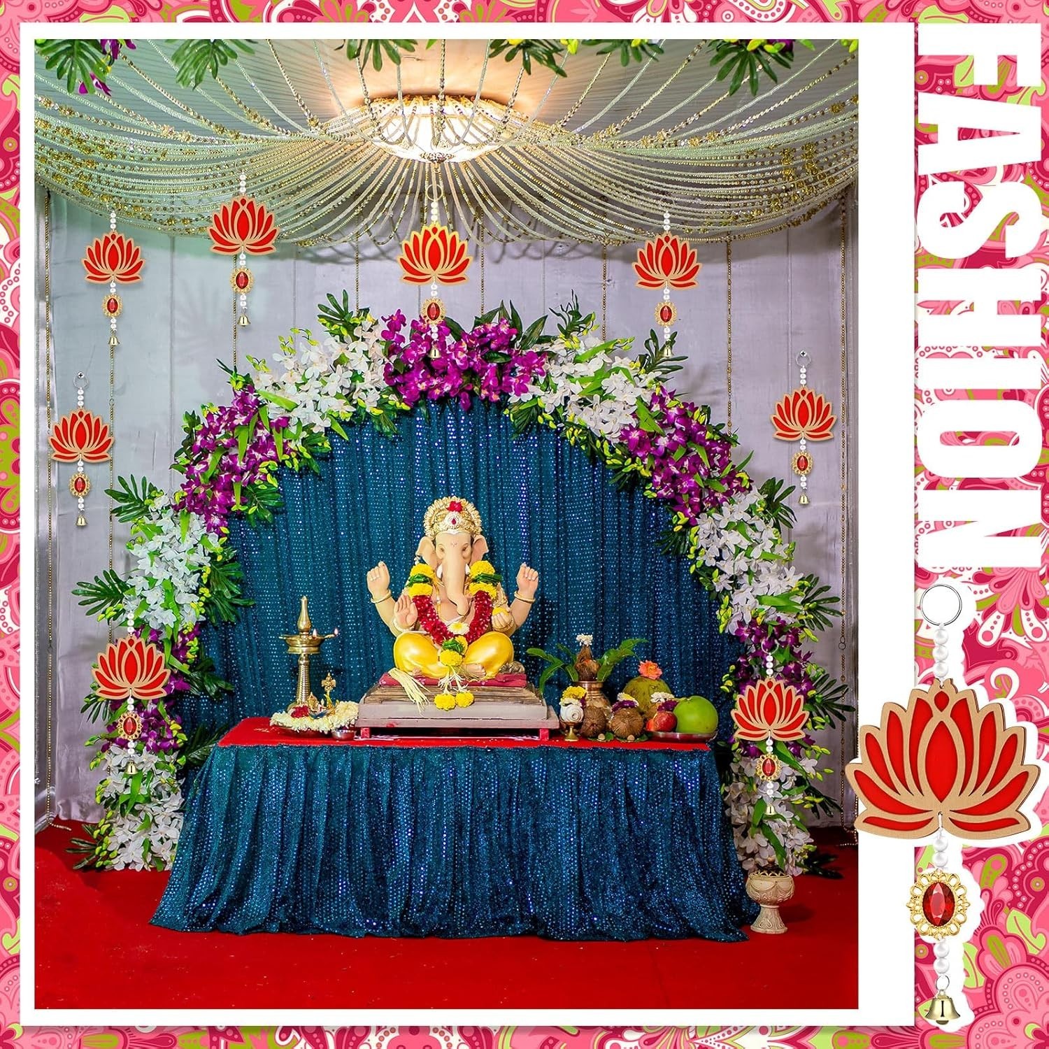 Lotus Diwali Decorations 10Pcs Floral Wall Hanging Garlands Bell Style Decor