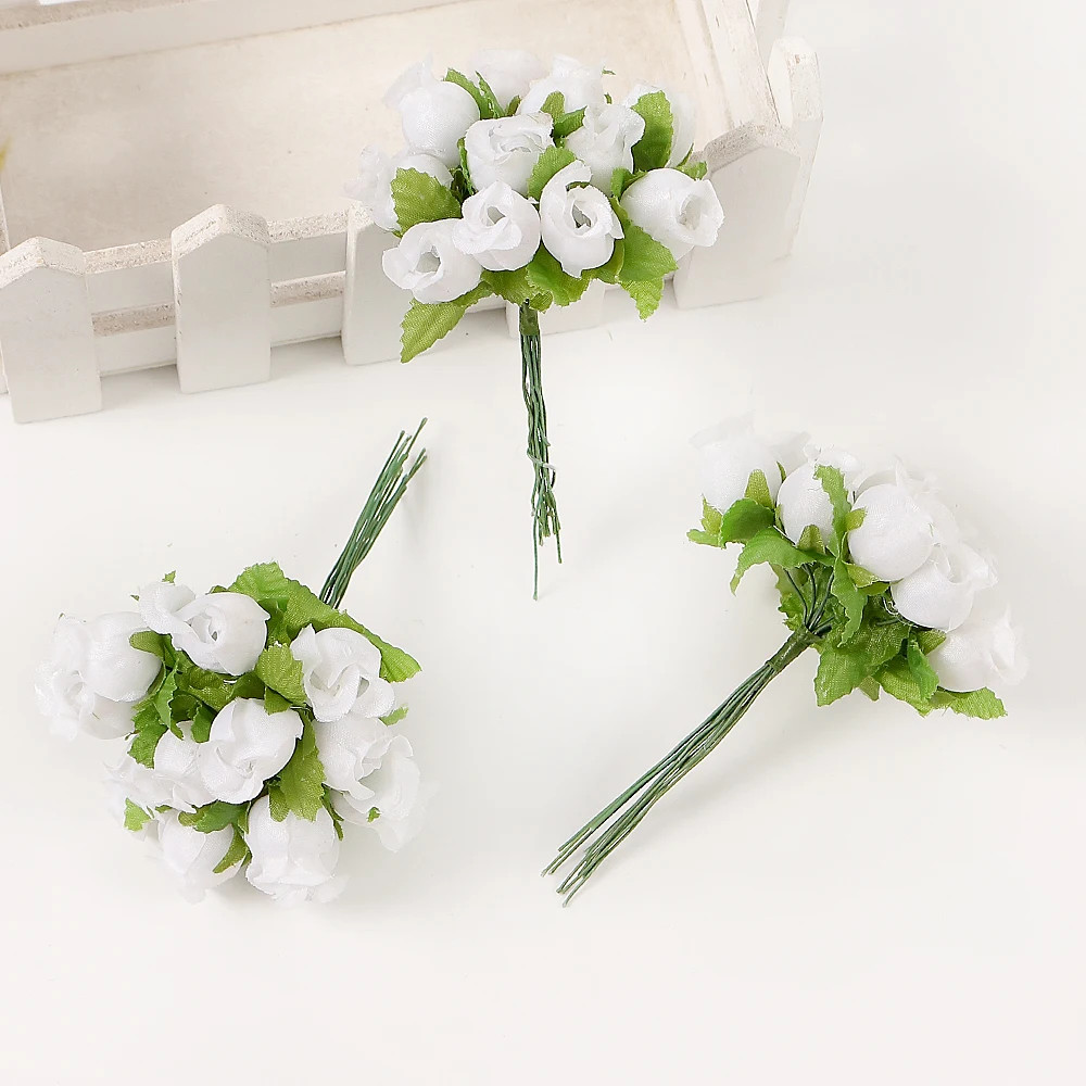12Pcs/Lot Mini Artificial Rose Flowers Bouquet Silk Fake Flowers for Home Decor