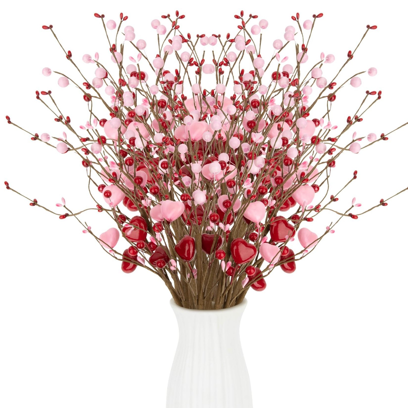 6PCS Artificial Red Stems – 16.5″ Heart Picks for Vase, Mother’s Day Floral D…