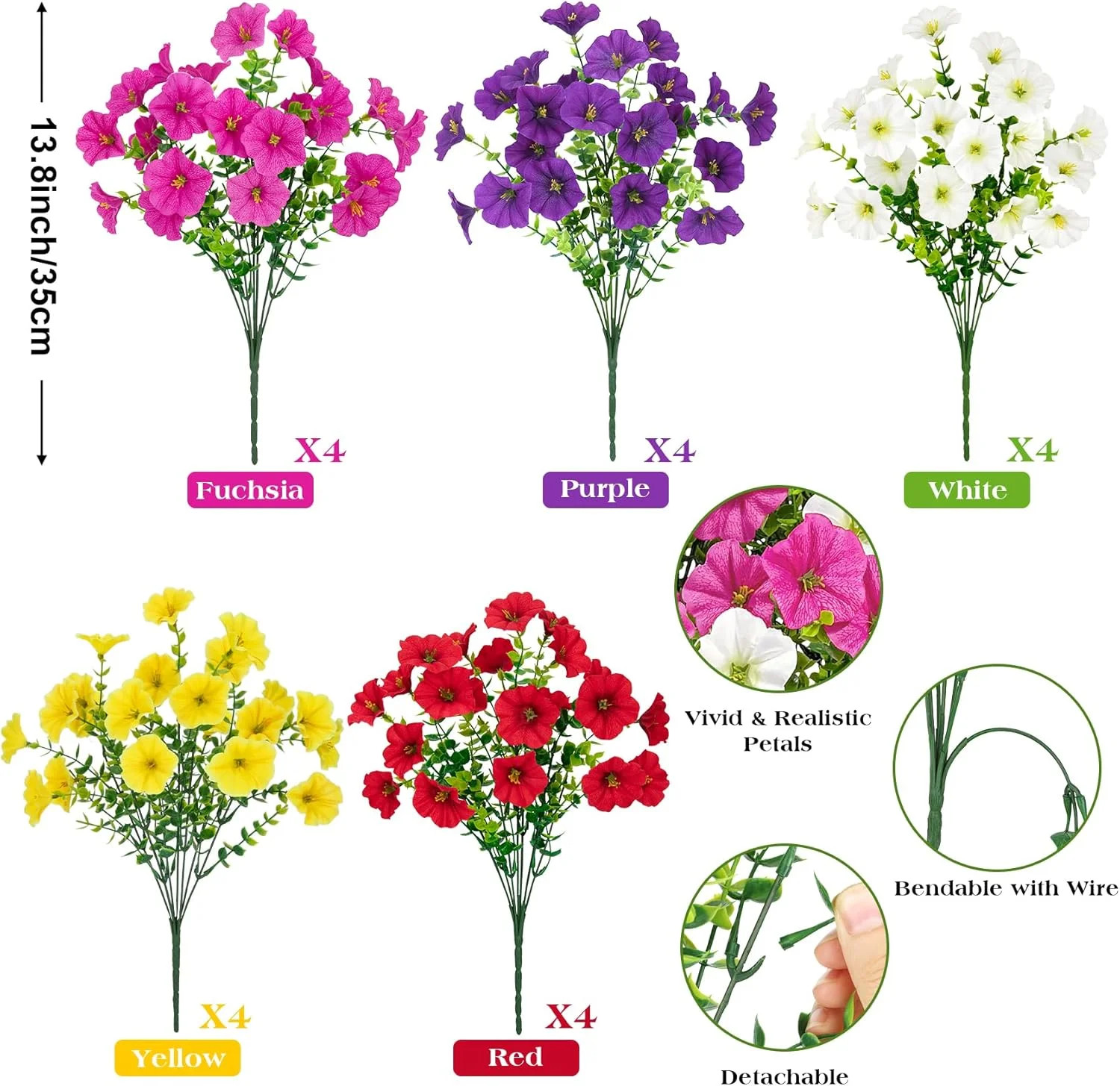 20 Bundles Artificial Outdoor Flowers UV Resistant Faux Plants Garden Porch Deco