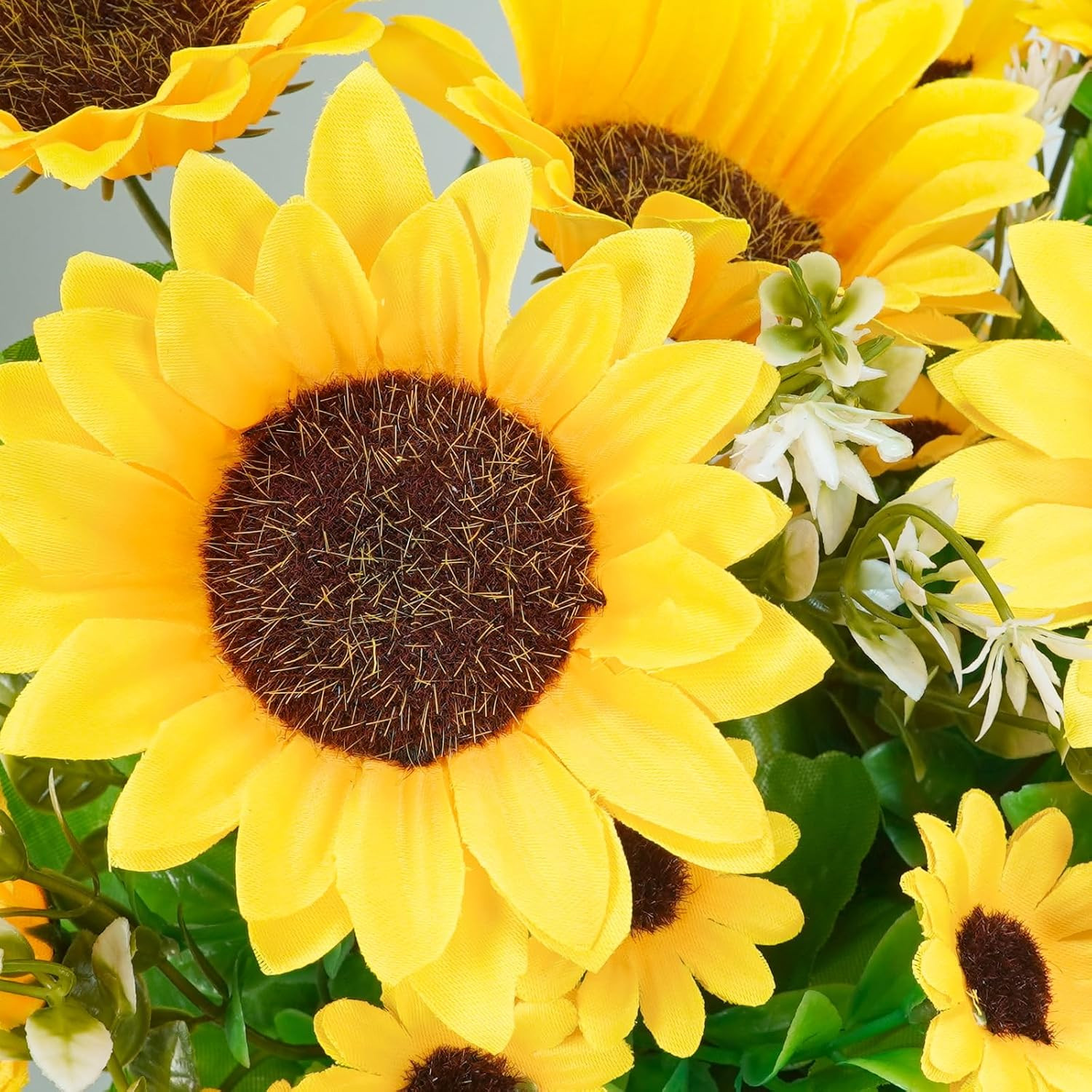 Set of 3 Artificial Sunflowers Metal Pot Centerpiece Farmhouse Sunflowers Flo…