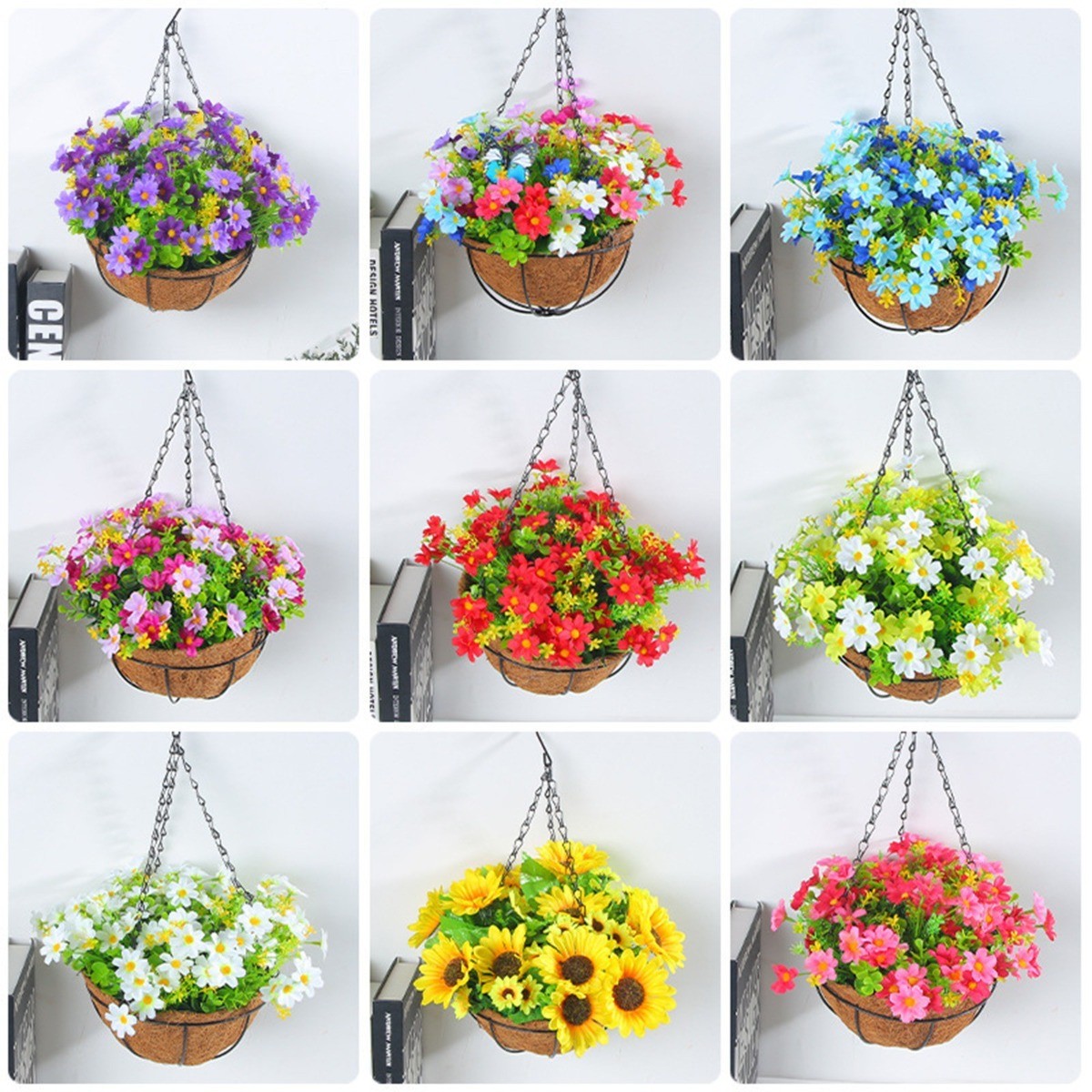 Hanging Baskets Flower Basket Cloth Realistic Display Vibrant 2m/6.5ft