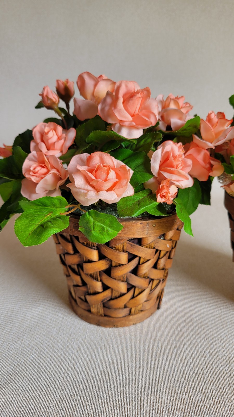 Lot of 2 Artificial Roses Wicker Pot Plants Realistic Home Decor Indoor Outdoor
