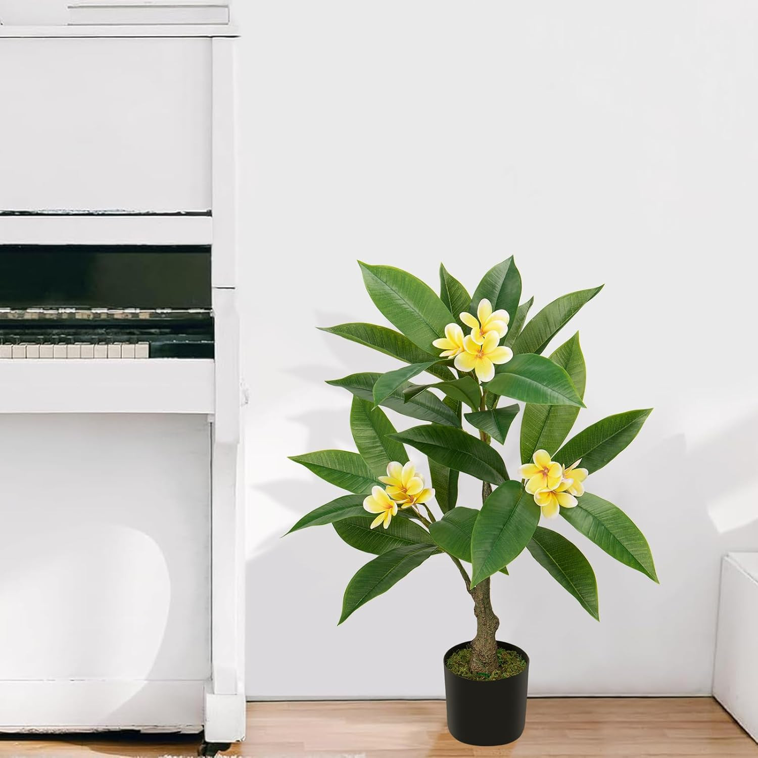 Artificial Plants Indoor 26.77” Fake Tropical Plumeria Flowers Tree Plants in B
