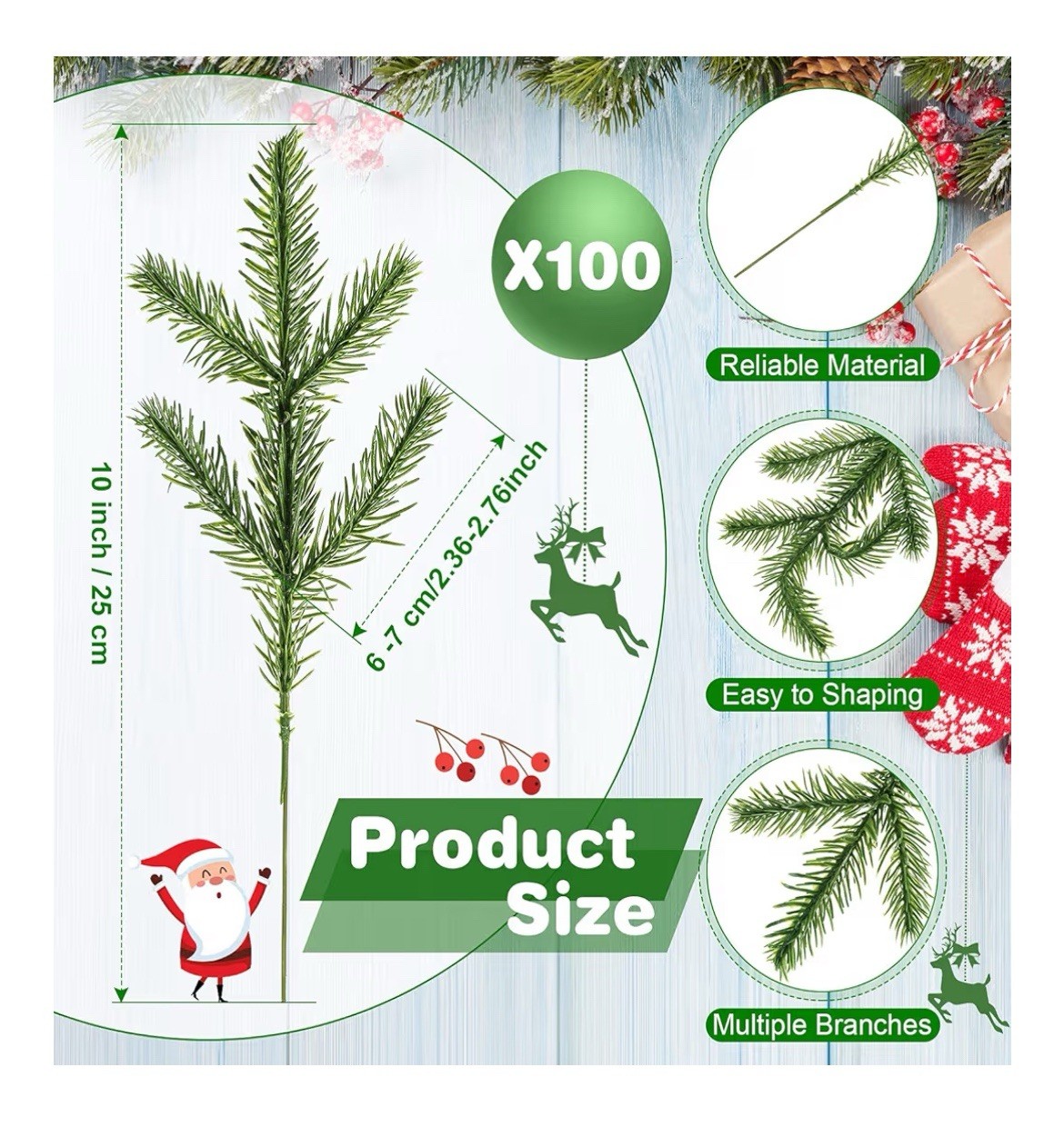 100 Pieces Christmas Pine Needles 10 inch Artificial Pine Branches