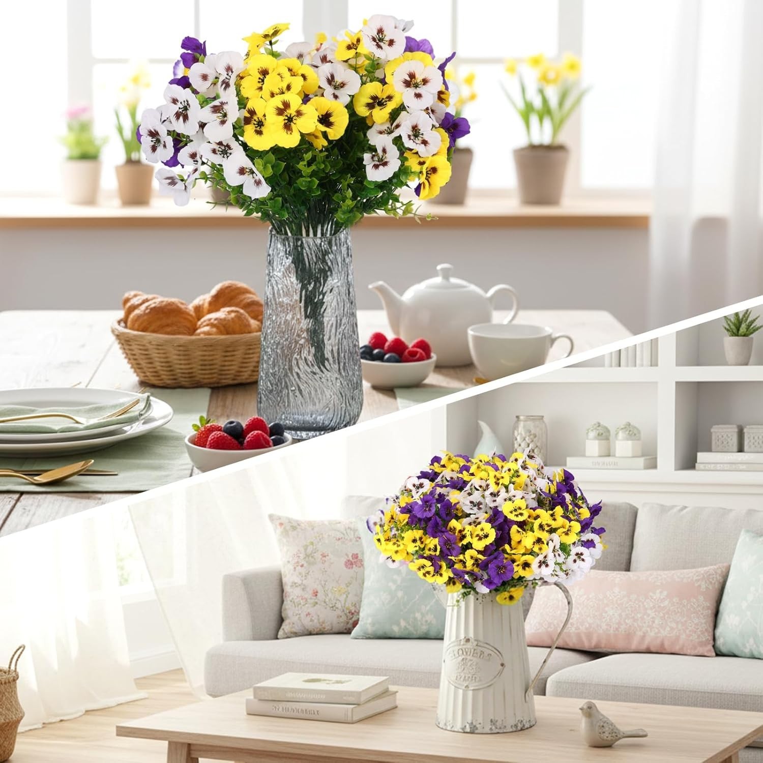 Vibrant 12 Bundle Faux Silk Pansy Set – Perfect for Home and Garden Decorating