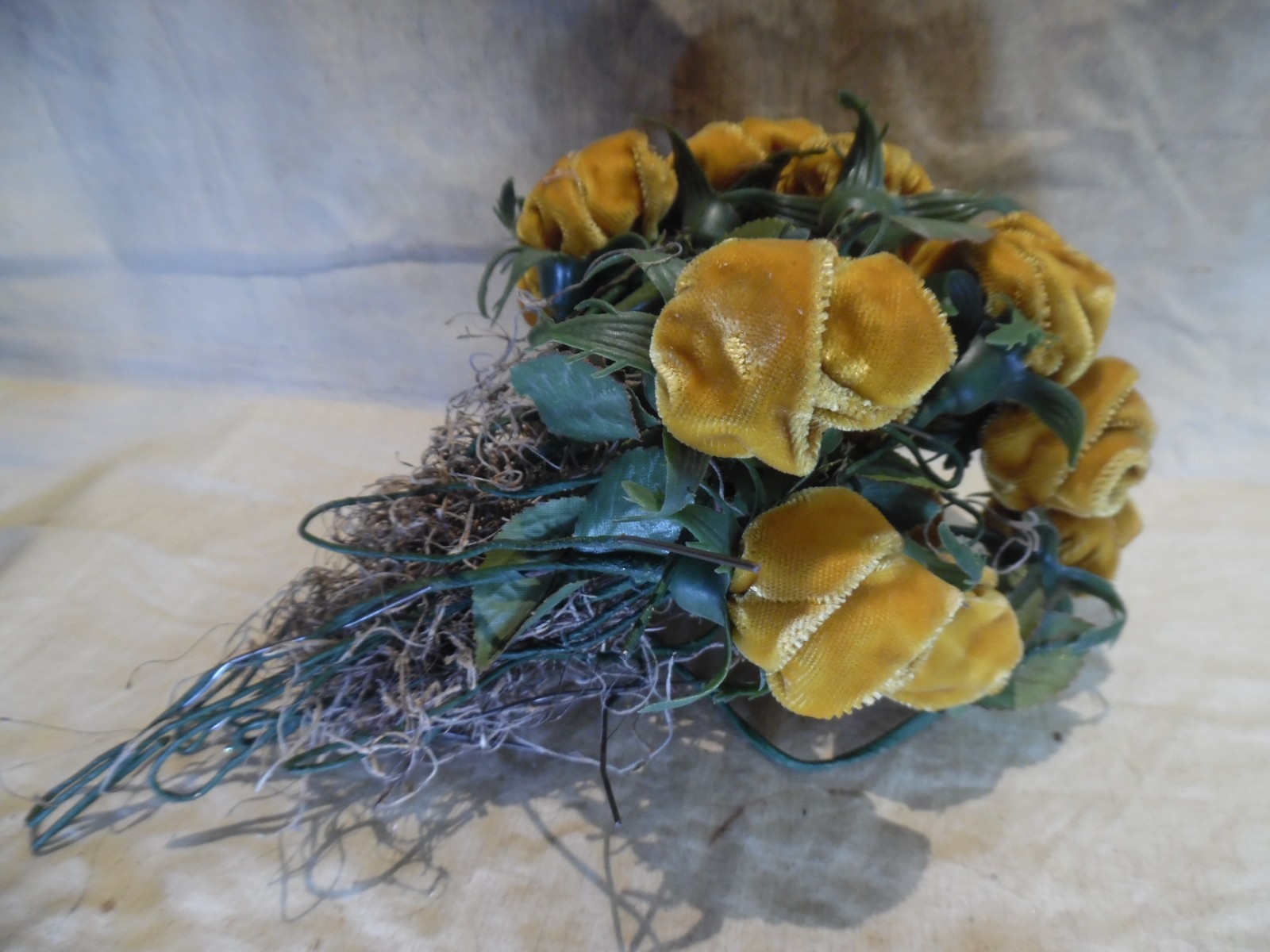 Vintage 70s Yellow Velvet Roses Faux Floral Stems Lot of 14 Retro Decor 13”