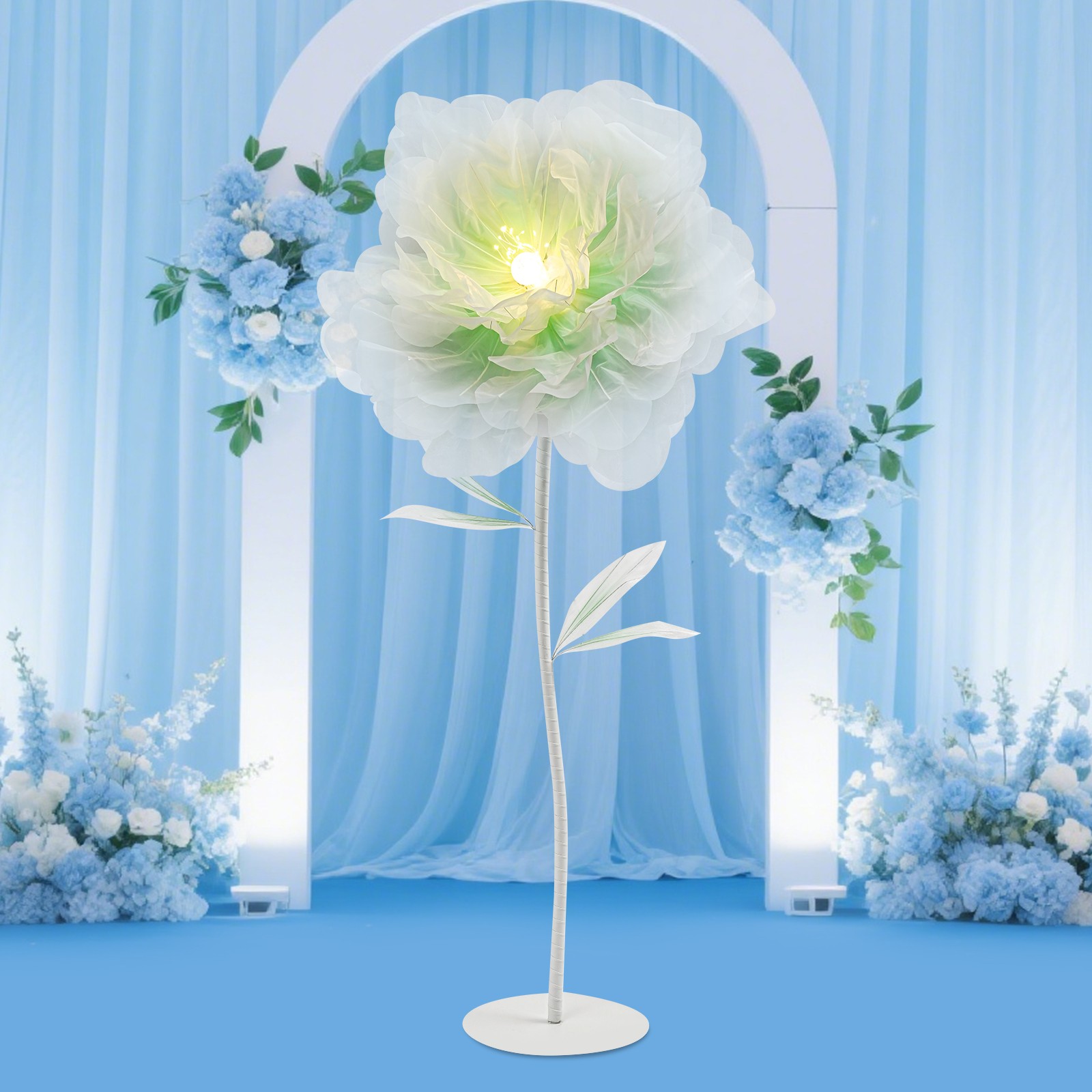 Auto-Open Artificial Flower with LED Light Green Floral Decor For Wedding Party