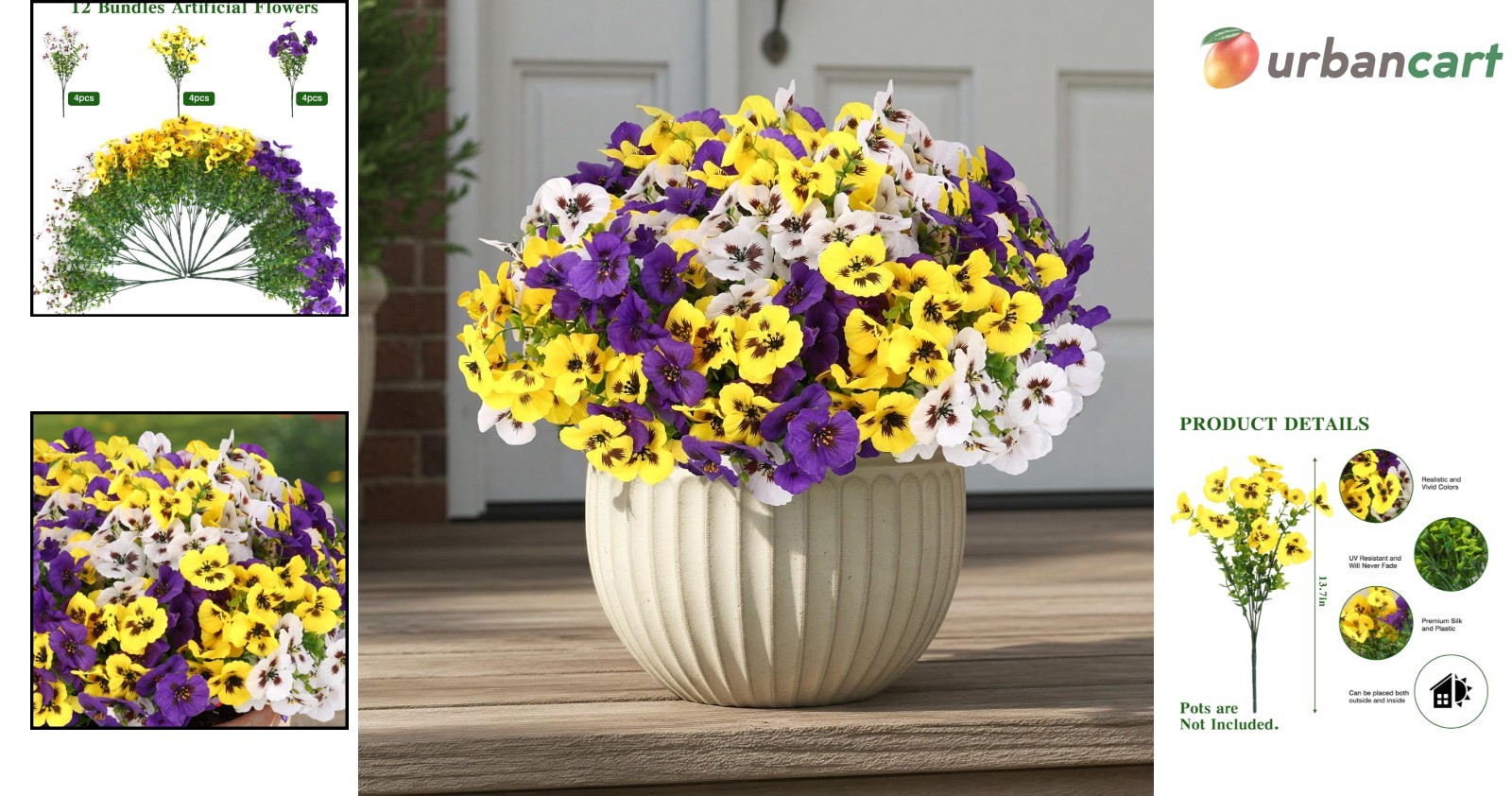 Vibrant Artificial Pansy & Eucalyptus Bouquets – Realistic, UV-Resistant Home…