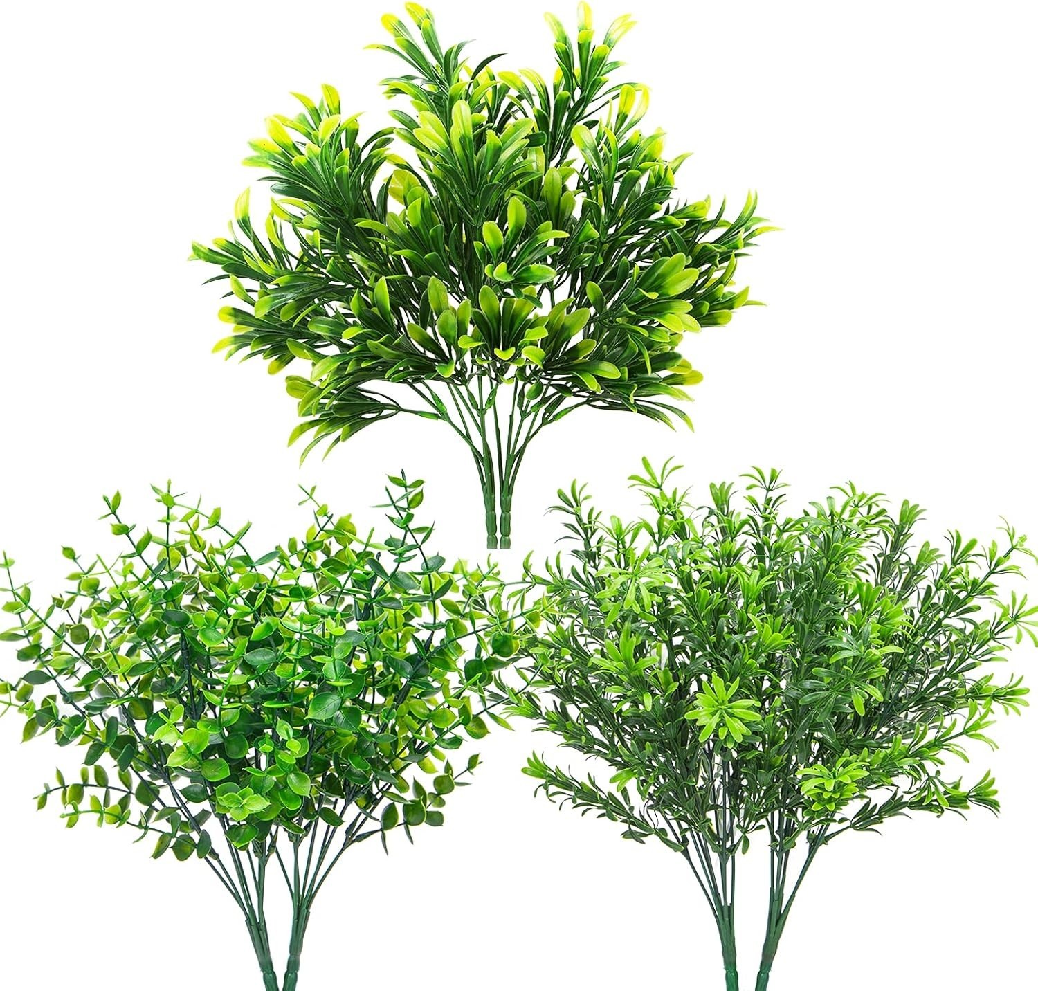 6 Bundles Faux Greenery Stems – UV Resistant Eucalyptus & Rosemary for Home D…