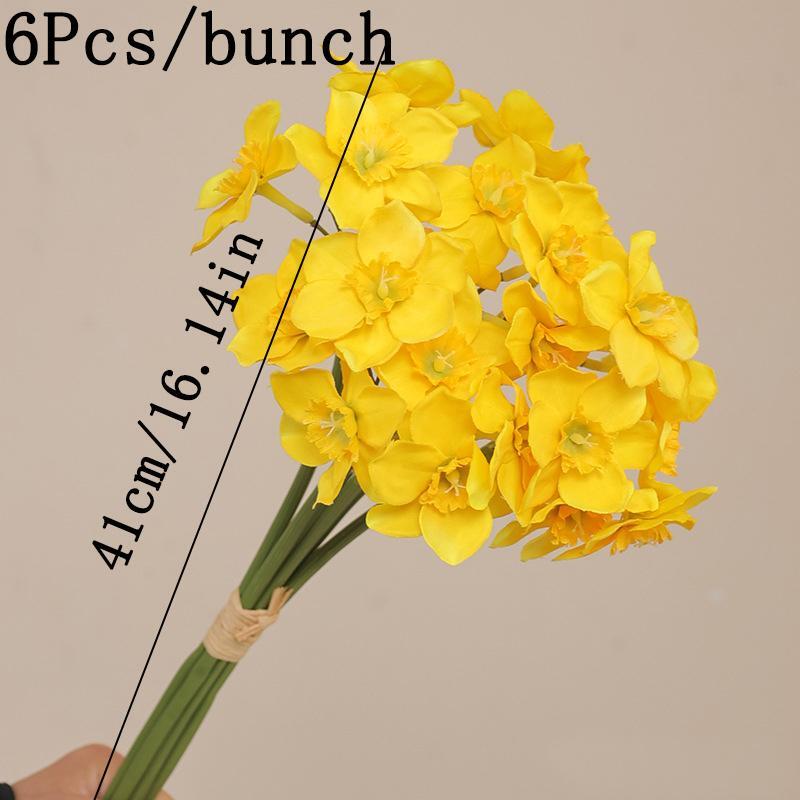 6pcs Artificial Narcissus Flower Bouquet Home Garden Room Desktop Fake Flower