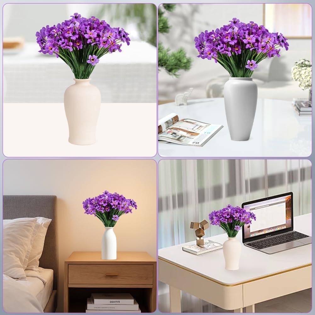 6 Bundles Artificial Violet Flowers, UV Resistant Faux Plastic Silk Flowers, …