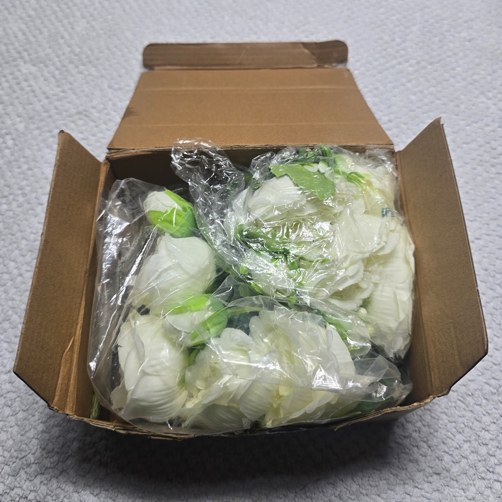 2PK Silk Peonies Artificial Flowers Fake White Bouquet Wedding Decor Centerpiece