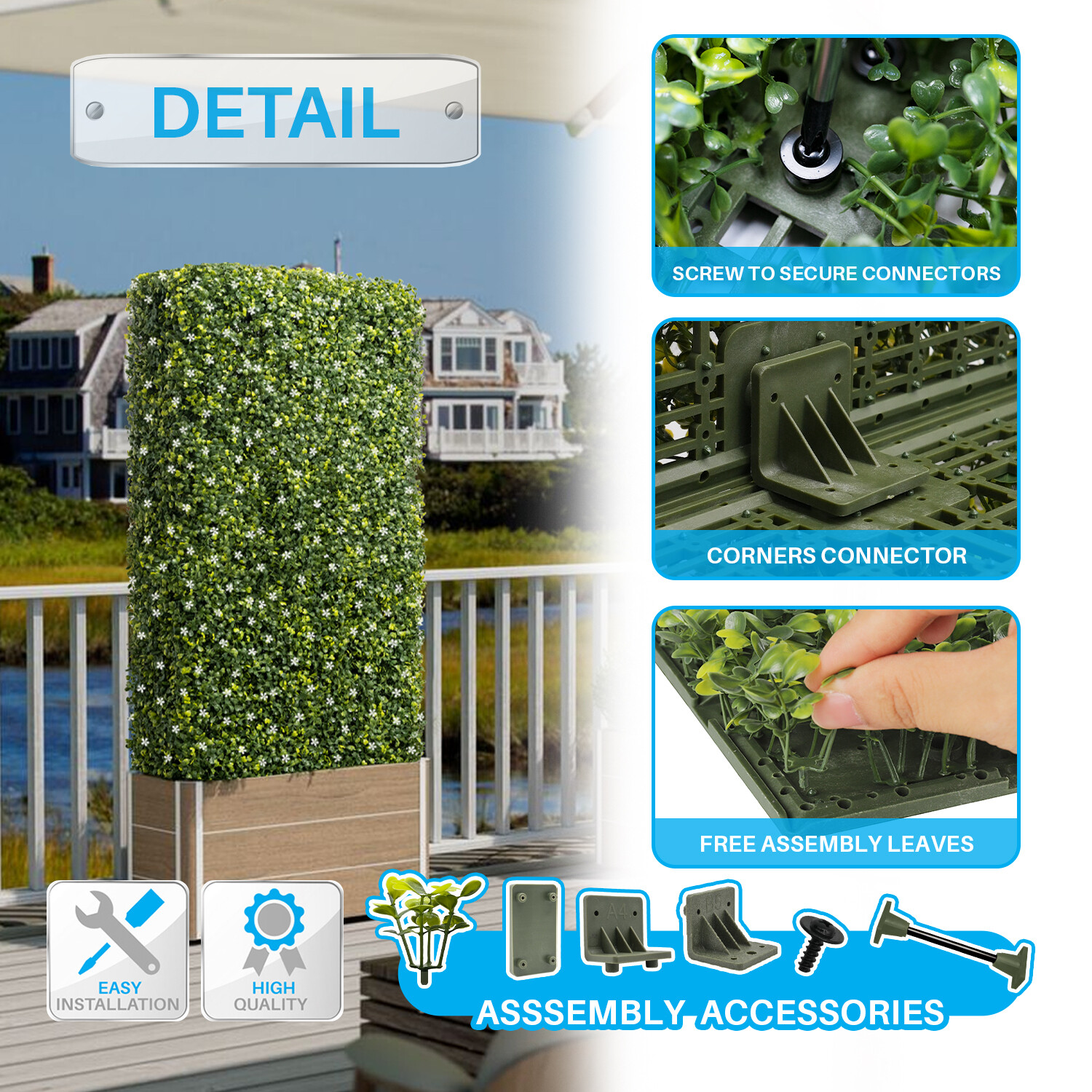 Patio Faux Hedge Wall with Flowers Artificial Boxwood Leaf Fence for Garden Home