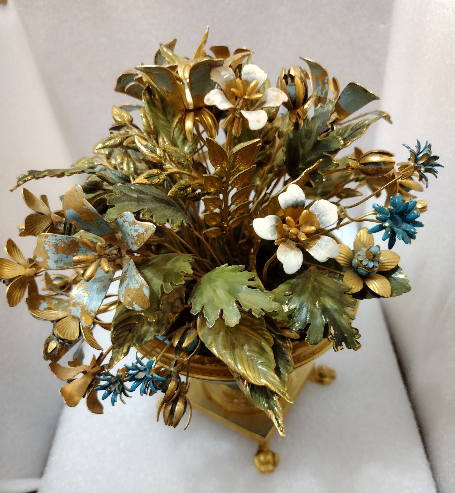 Enameled Flower Bouquet Tipped In Real Gold Labeled Italy Enameled Metal Aqua