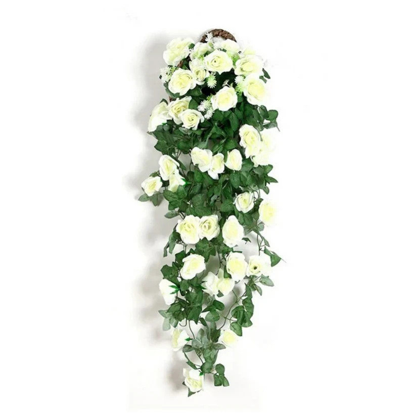 90cm White Artificial Rose Hanging Vine Fake Flower Garland Home Garden Decor