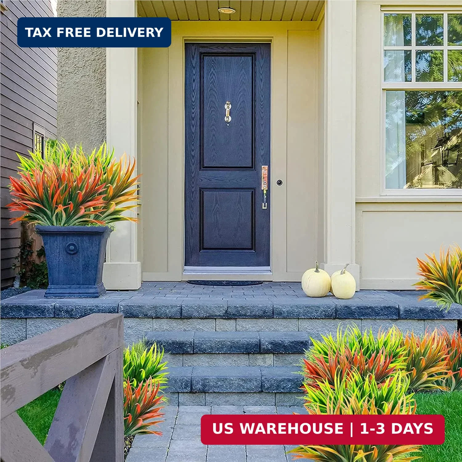 8 Pcs Outdoor Fake Plants UV Resistant Artificial Tall Grass Plants Faux Tropica