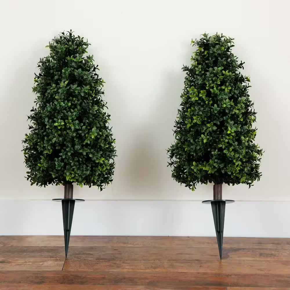2.5 Ft. UV Resistant Artificial Boxwood Tree Plant with Integrated Ground Stake